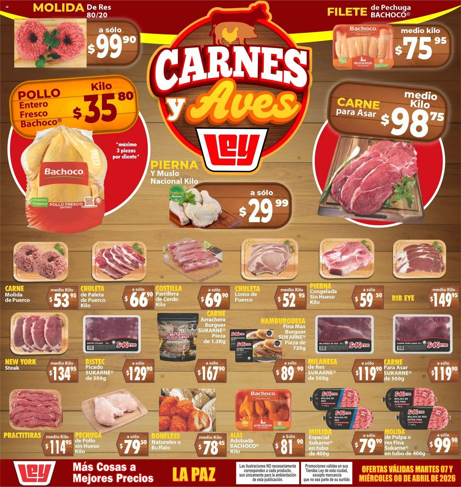 Nuevas ofertas de Casa Ley válidas en toda la República Mexicana desde el 07.04.2026. ¡Encuentra las mejores ofertas en Casa Ley folleto Carnes y Aves La Paz! | Página: 1 | Productos: Pollo, Milanesa, Paleta, Res