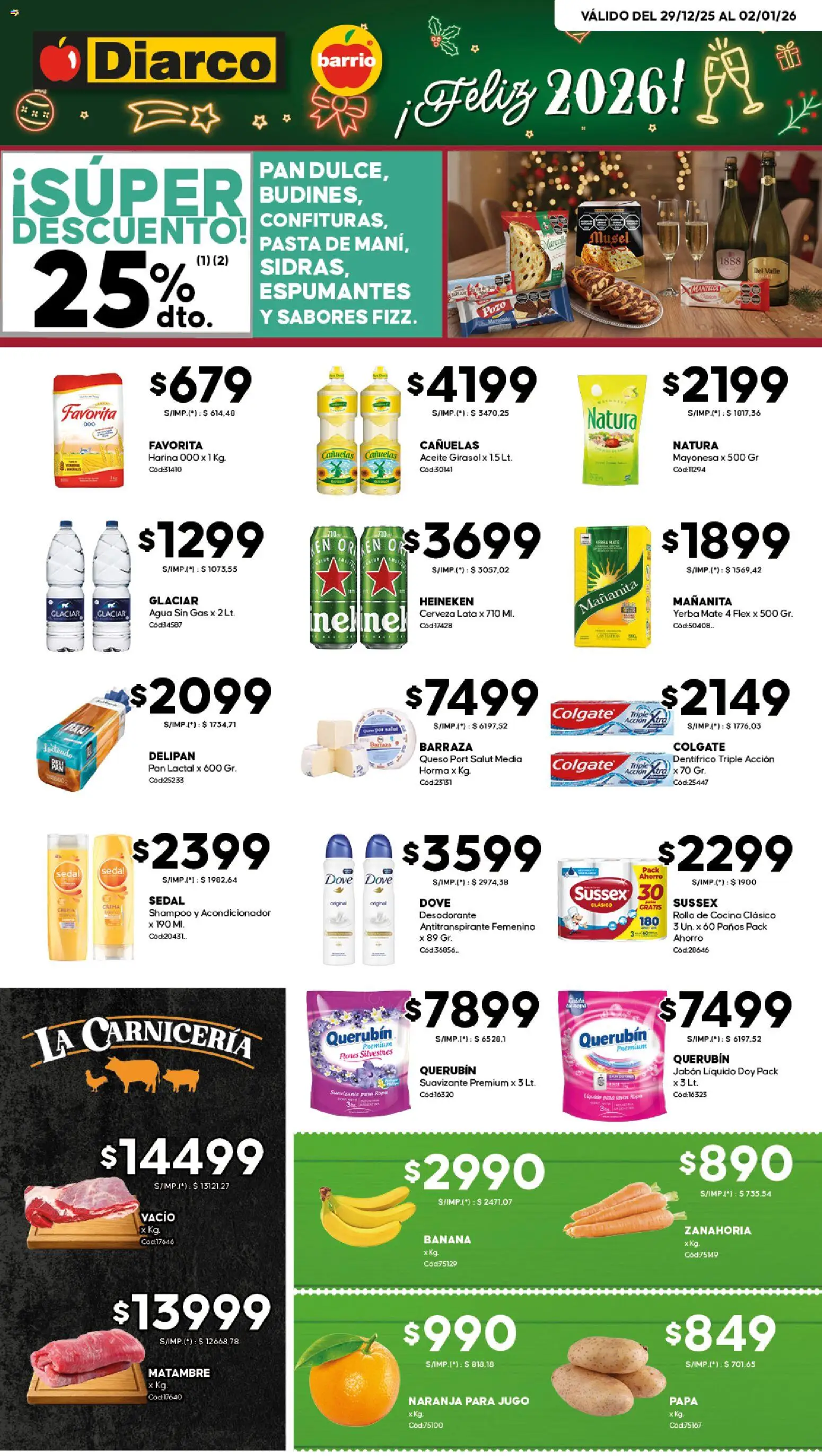 Diarco - Ofertas Diarco Barrio │ válido desde el 29.12.2025 | Página: 1 | Productos: Banana, Jabón líquido, Antitranspirante, Ropa