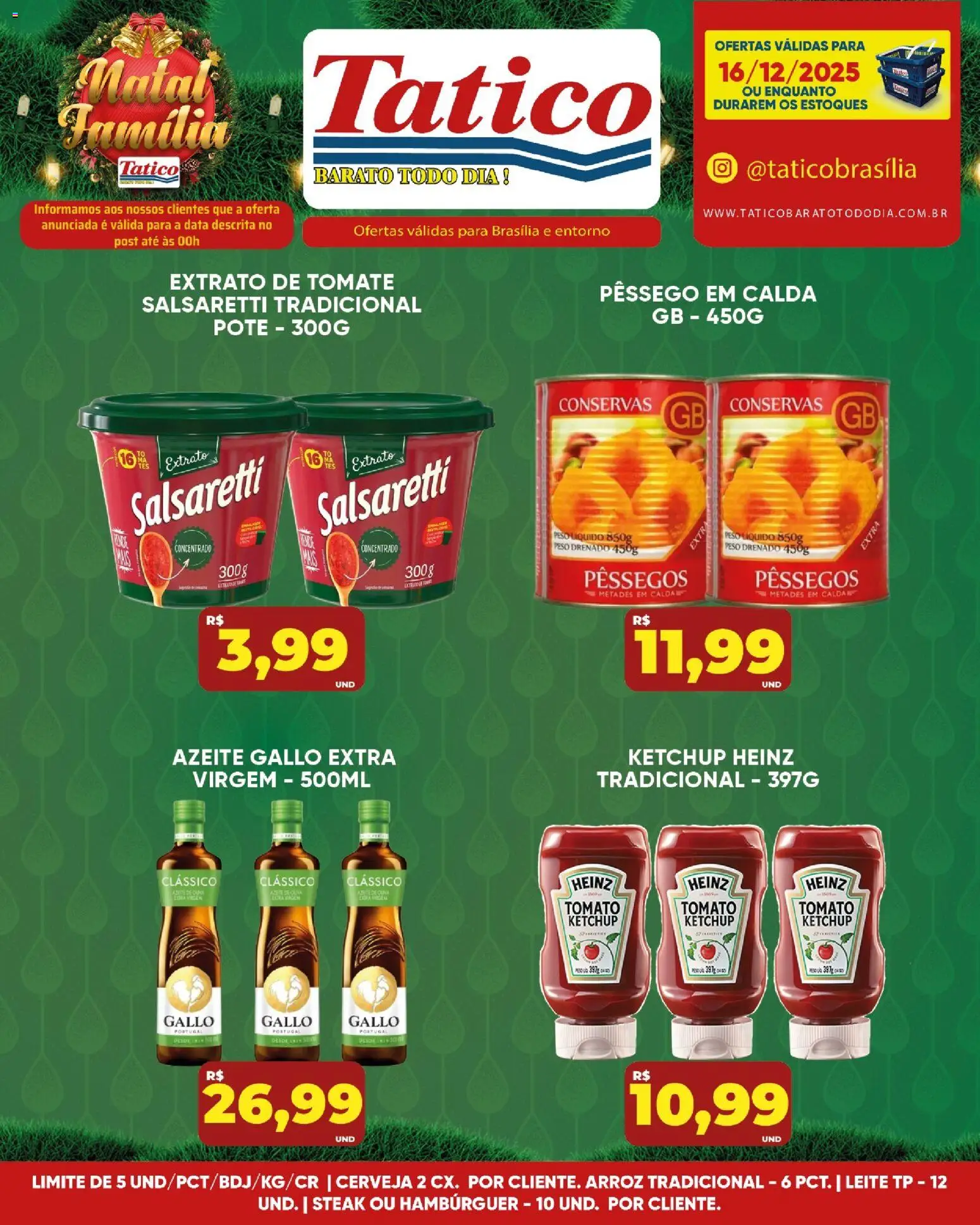 Tatico Folheto - válido de 16.12.2025 | Página: 12 | Produtos: Pêssego, Arroz, Ketchup, Hambúrguer