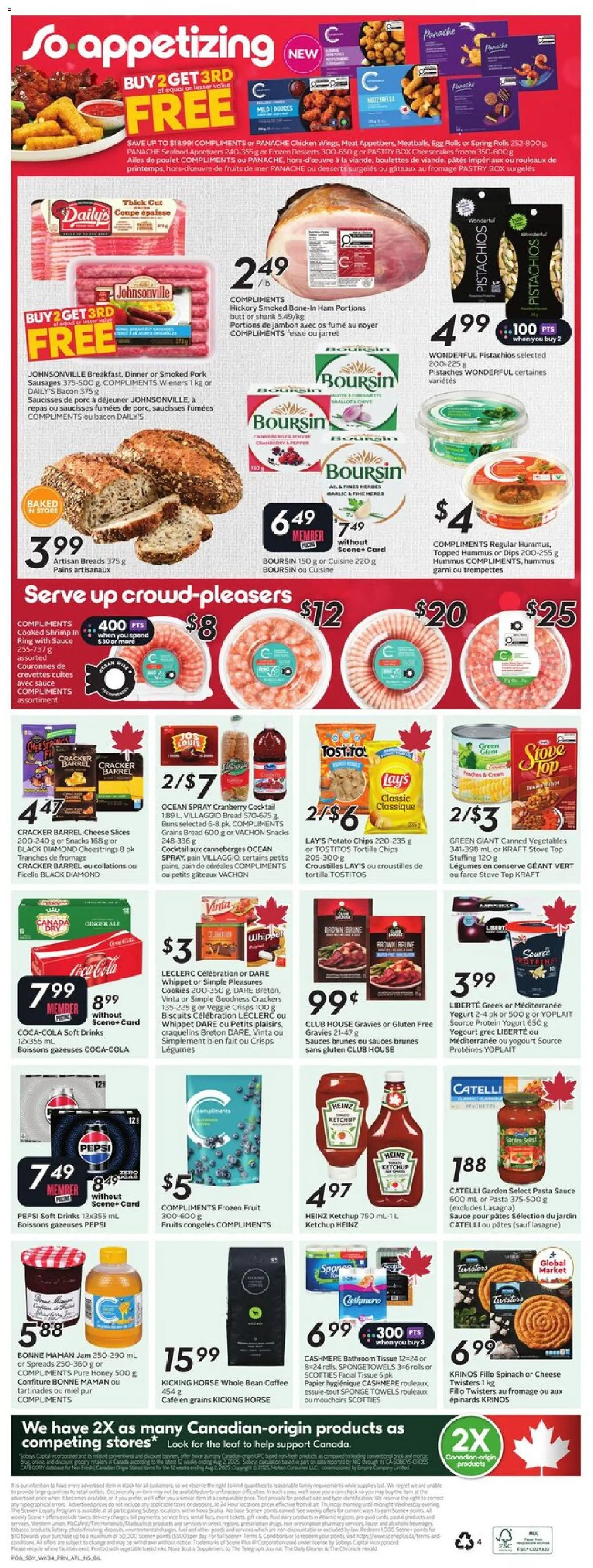 Sobeys flyer valid from 18.12.2025 | Page: 4 | Products: Chips, Ketchup, Bread, Pork
