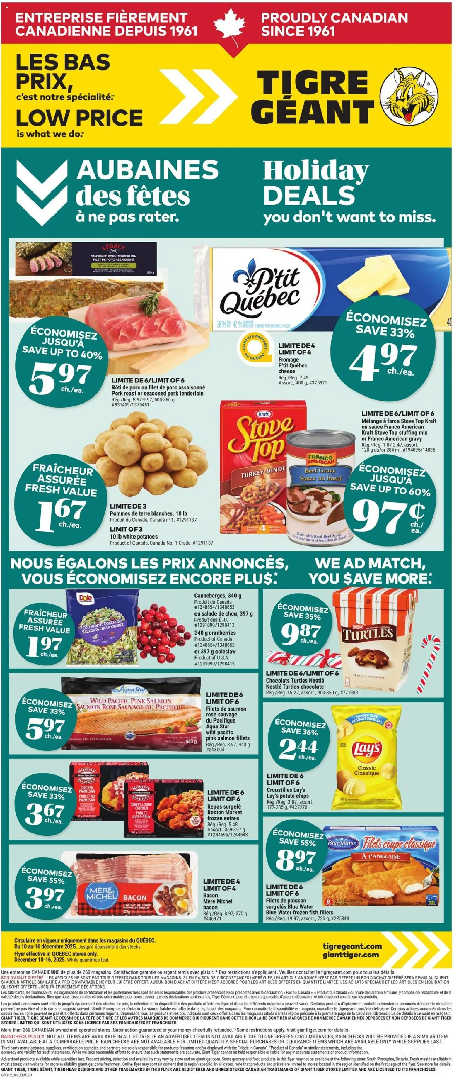 Giant Tiger flyer valid from 10.12.2025 | Page: 1 | Products: Fish, Beef, Stove, Cheese