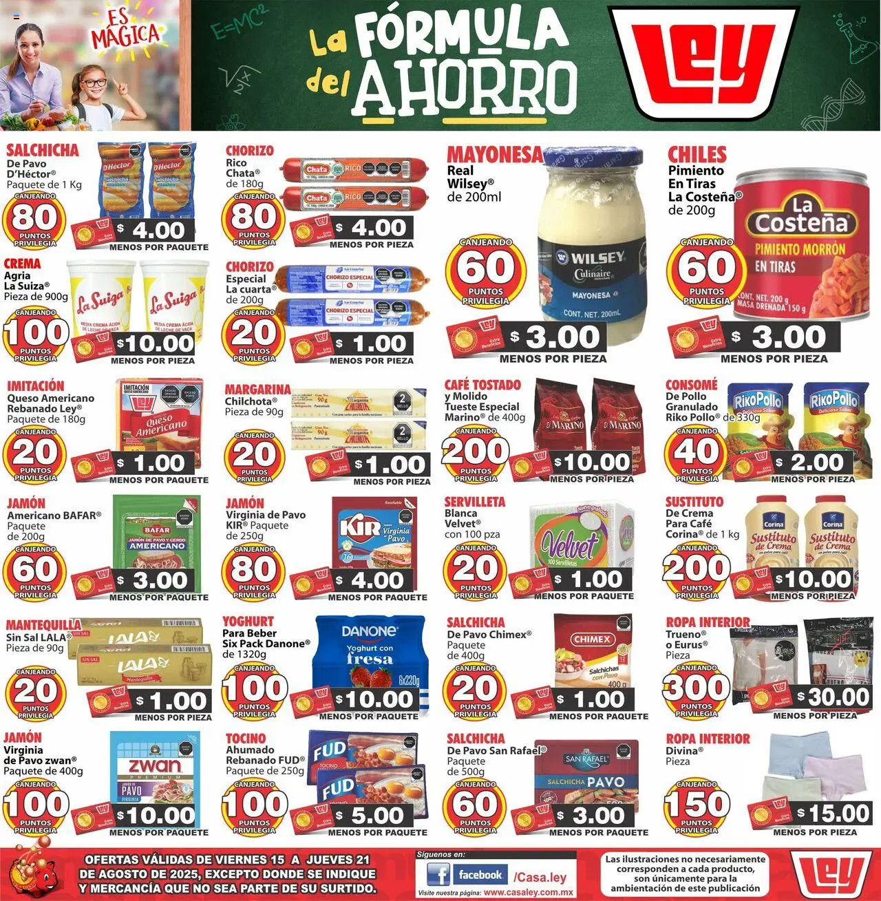 Nuevas ofertas de Casa Ley válidas en toda la República Mexicana desde el 15.08.2025. ¡Encuentra las mejores ofertas en Casa Ley folleto! | Página: 3 | Productos: Mayonesa, Tocino, Salchicha, Margarina