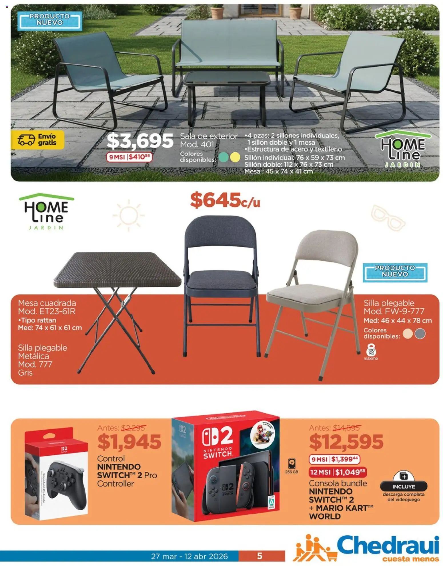 Nuevas ofertas de Chedraui válidas en toda la República Mexicana desde el 27.03.2026. ¡Encuentra las mejores ofertas en Chedraui folleto! | Página: 5 | Productos: Sillón, Silla, Mesa