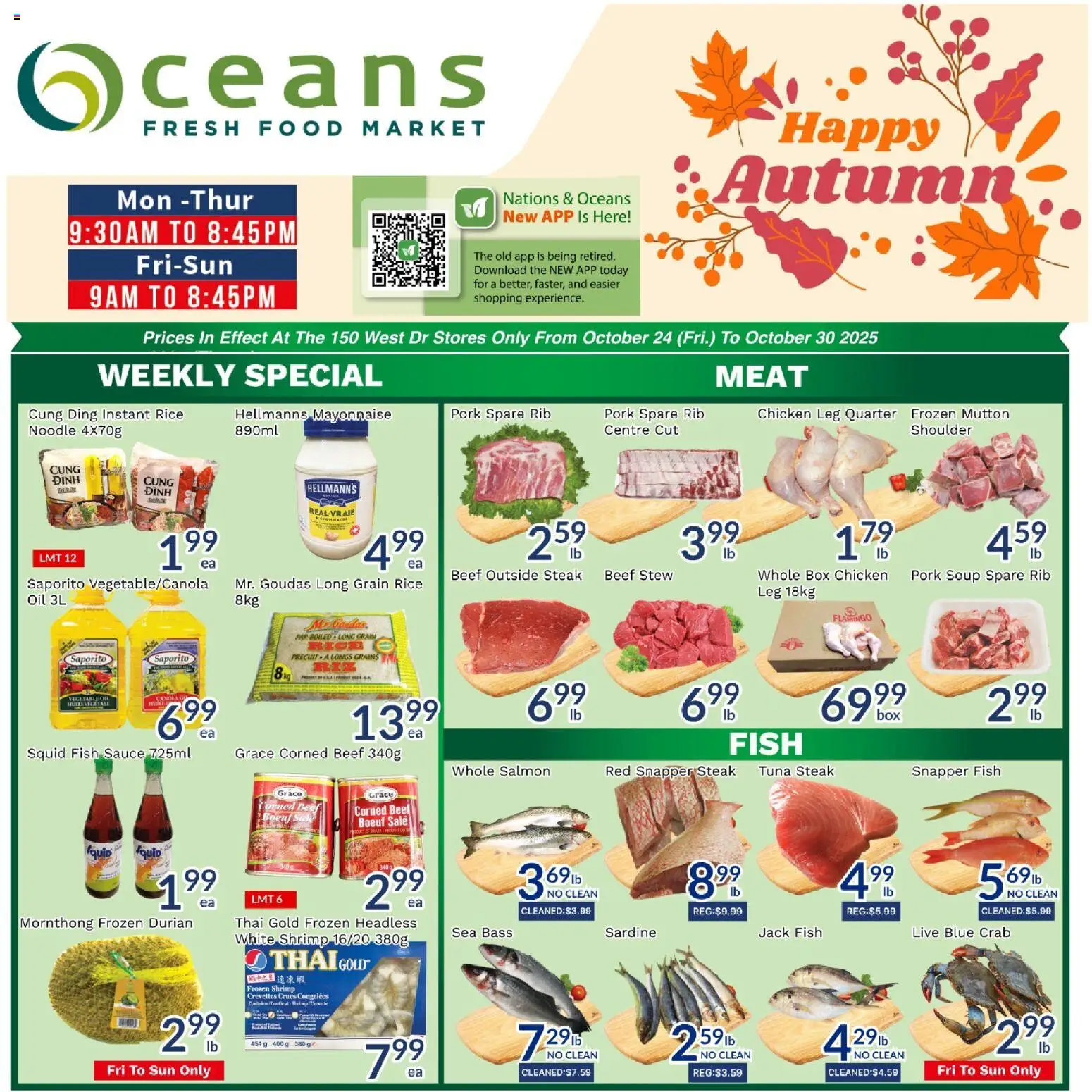 Oceans flyer valid from 24.10.2025 | Page: 1 | Products: Fish, Beef, Oil, Pork