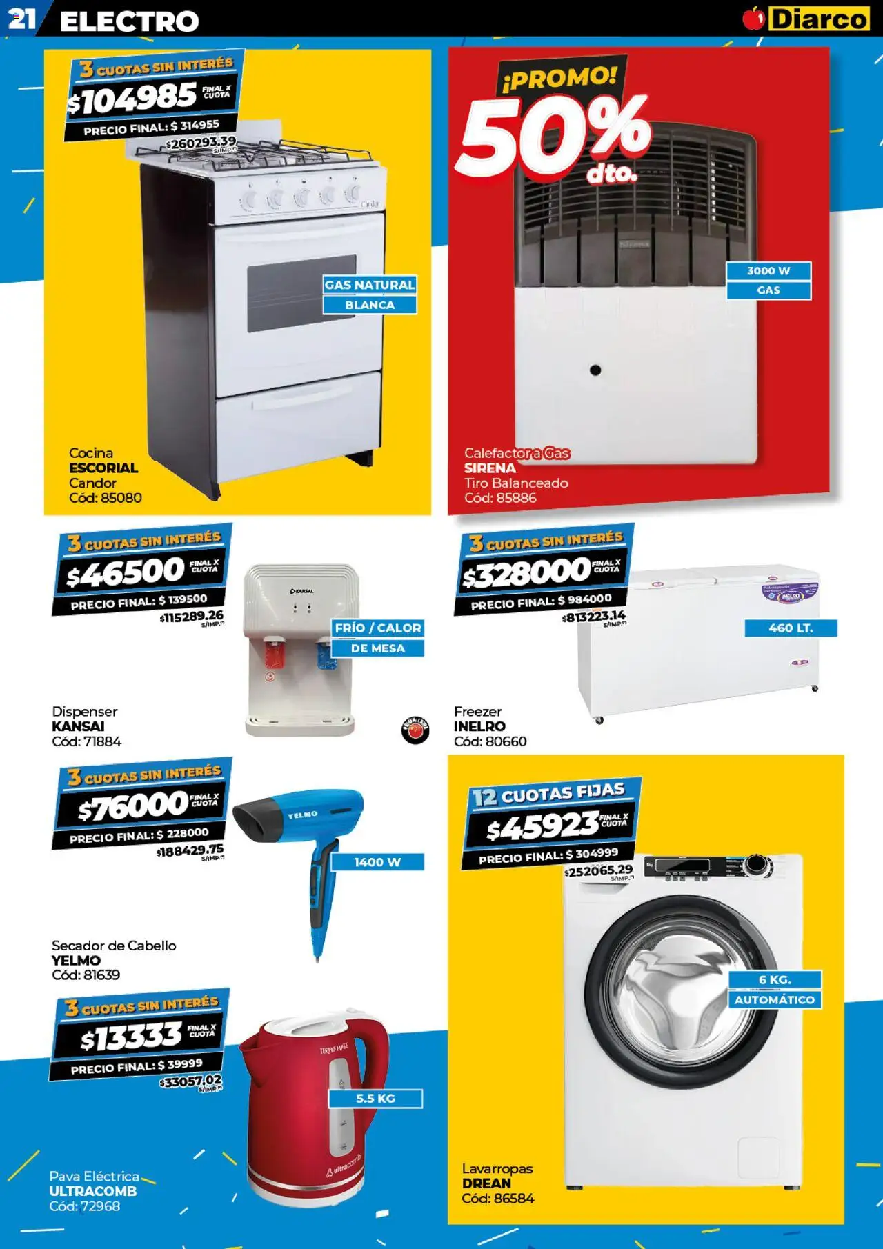 Diarco ofertas │ válido desde el 08.09.2025 | Página: 21 | Productos: Pava, Lavarropas, Freezer, Pava eléctrica
