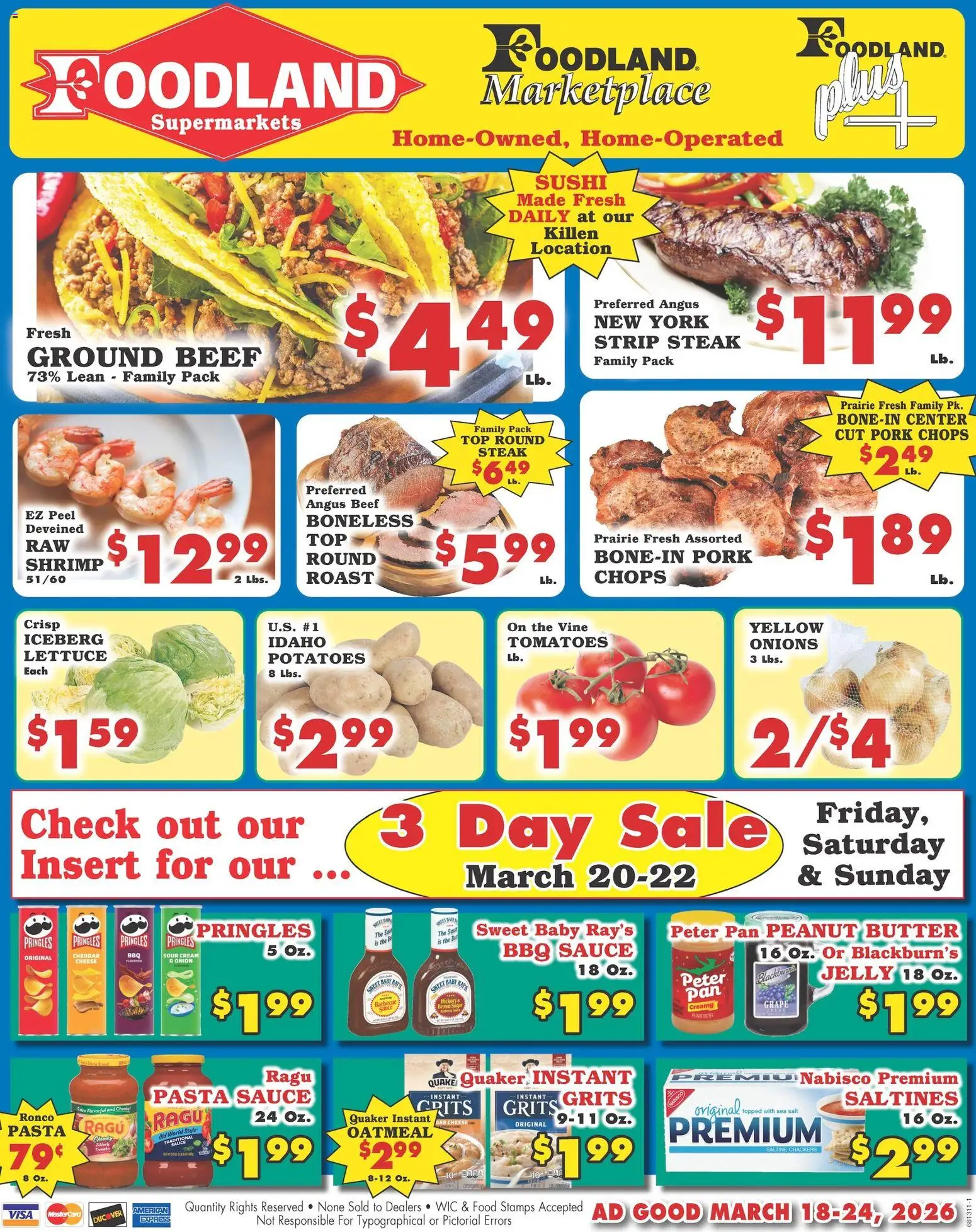 Foodland Weekly Ad - Supermarkets - valid from 18.03.2026 | Page: 1 | Products: Cheese, Tomatoes, Pasta, Potatoes