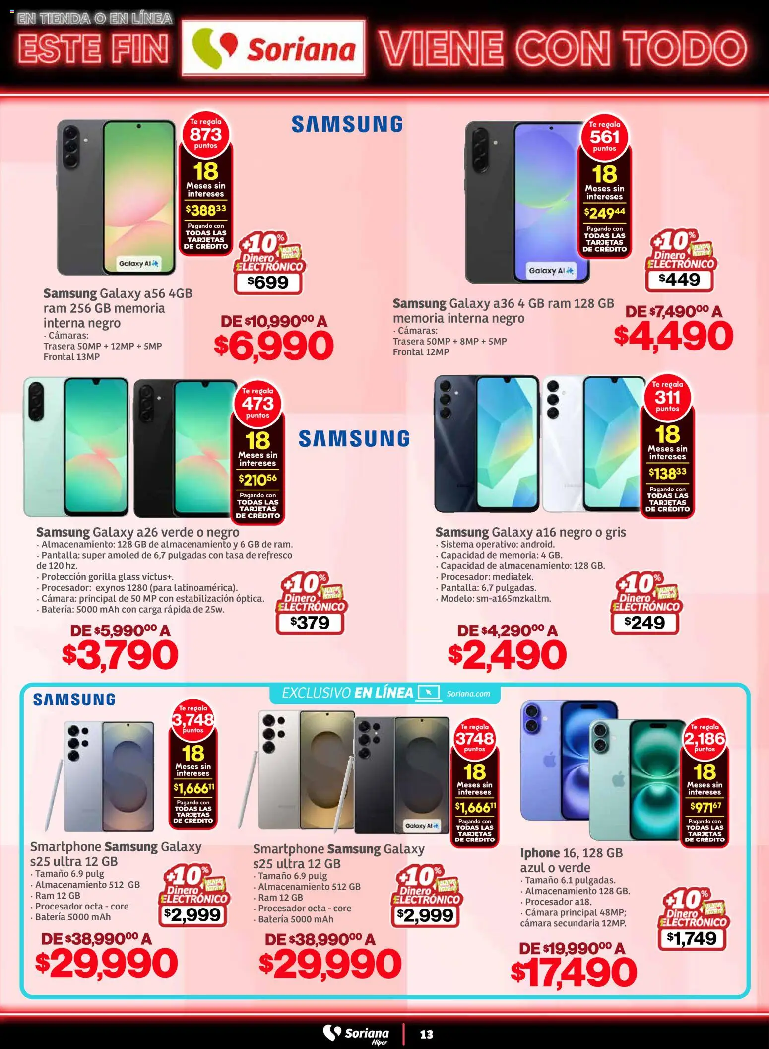 Nuevas ofertas de Soriana válidas en toda la República Mexicana desde el 05.11.2025. ¡Encuentra las mejores ofertas en Soriana - Este fin Soriana viene con todo Híper Nacional! | Página: 13 | Productos: Cámara, Té, Batería, Smartphone