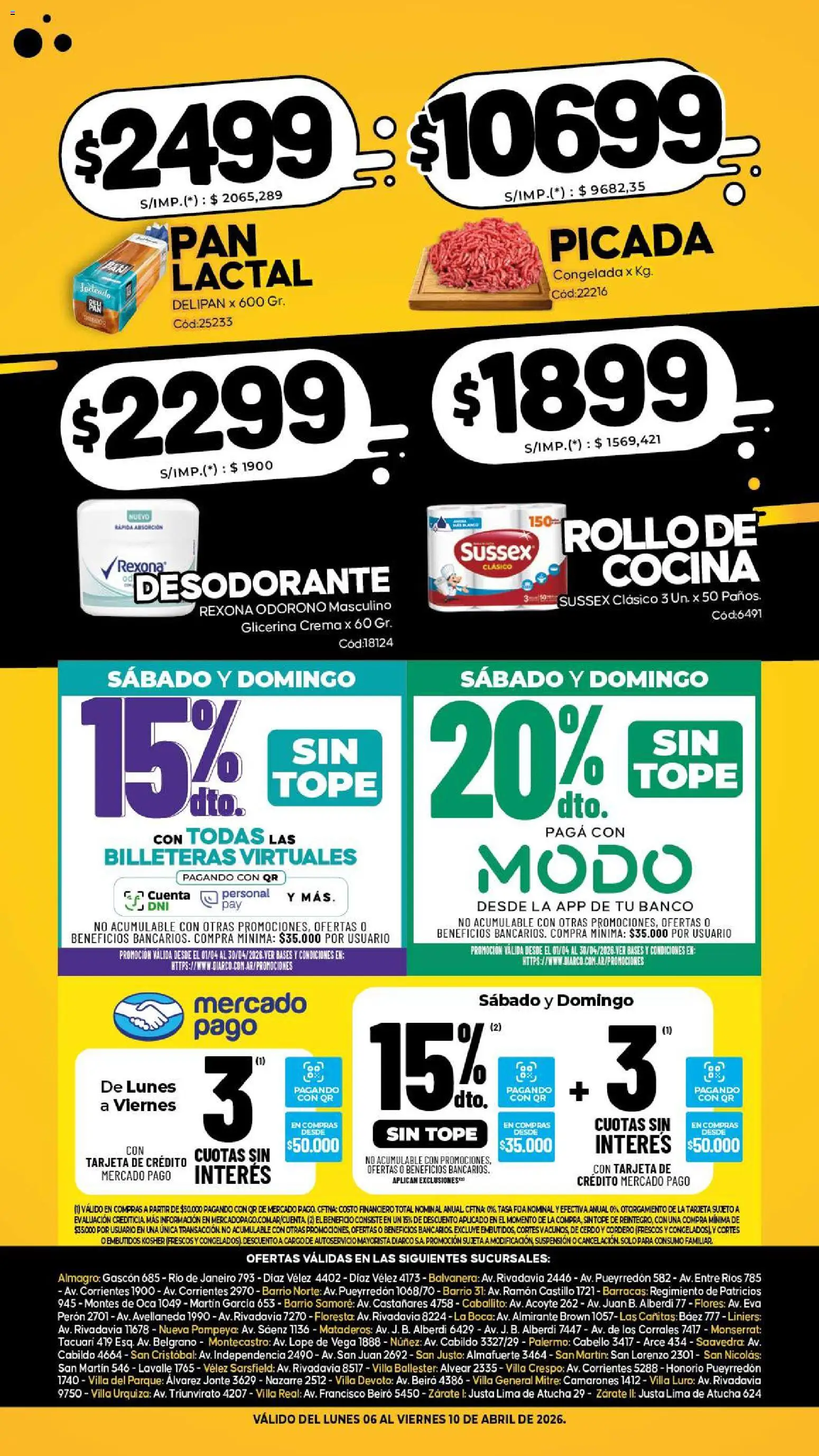 Diarco - Especial Locura De Precios │ válido desde el 06.04.2026 | Página: 1 | Productos: Banco, Lima, Desodorante, General