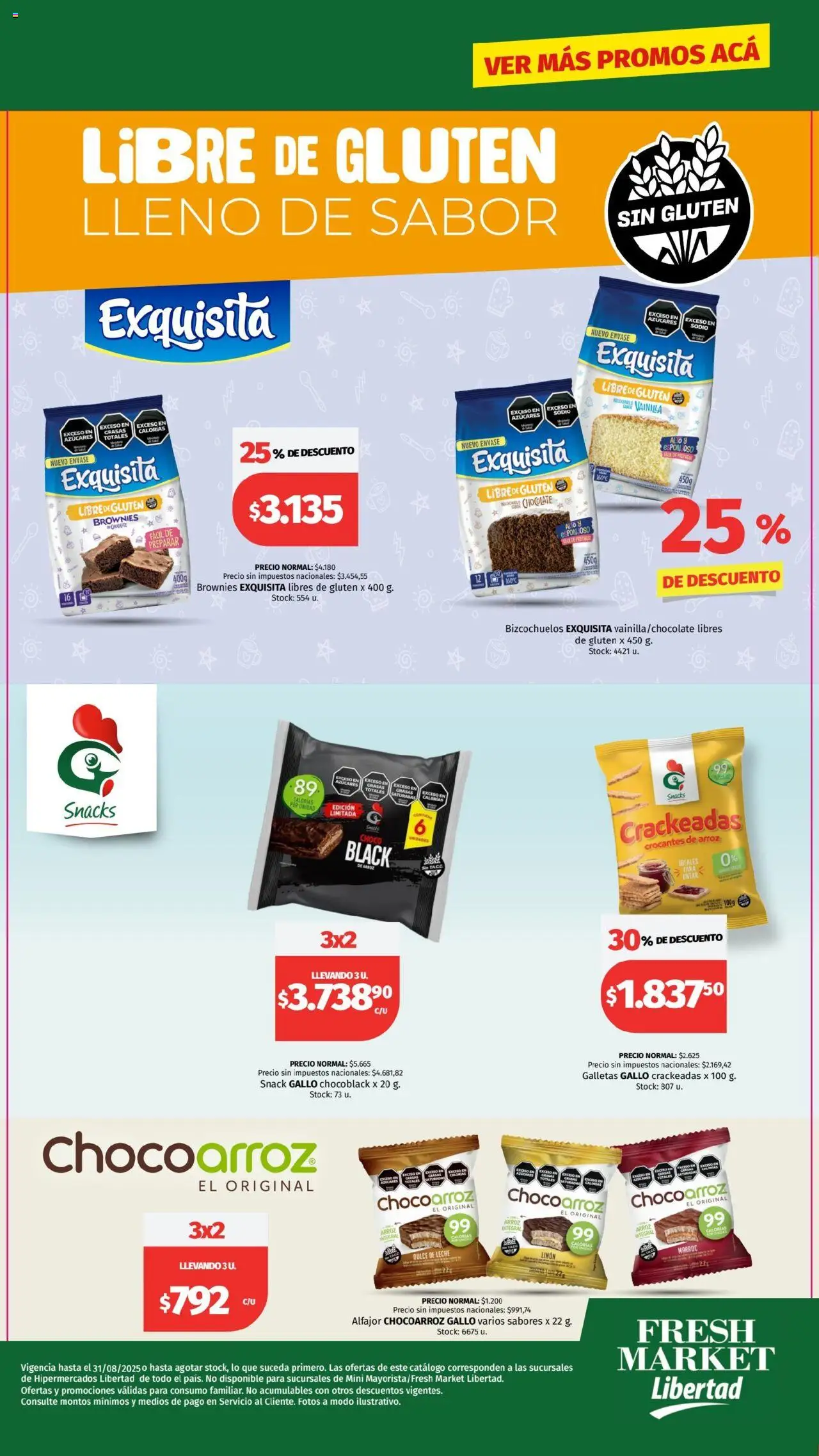 Hipermercado Libertad - Libre de Gluten - Fresh │ válido desde el 01.08.2025 | Página: 1 | Productos: Limón, Chocolate, Alfajor, Arroz