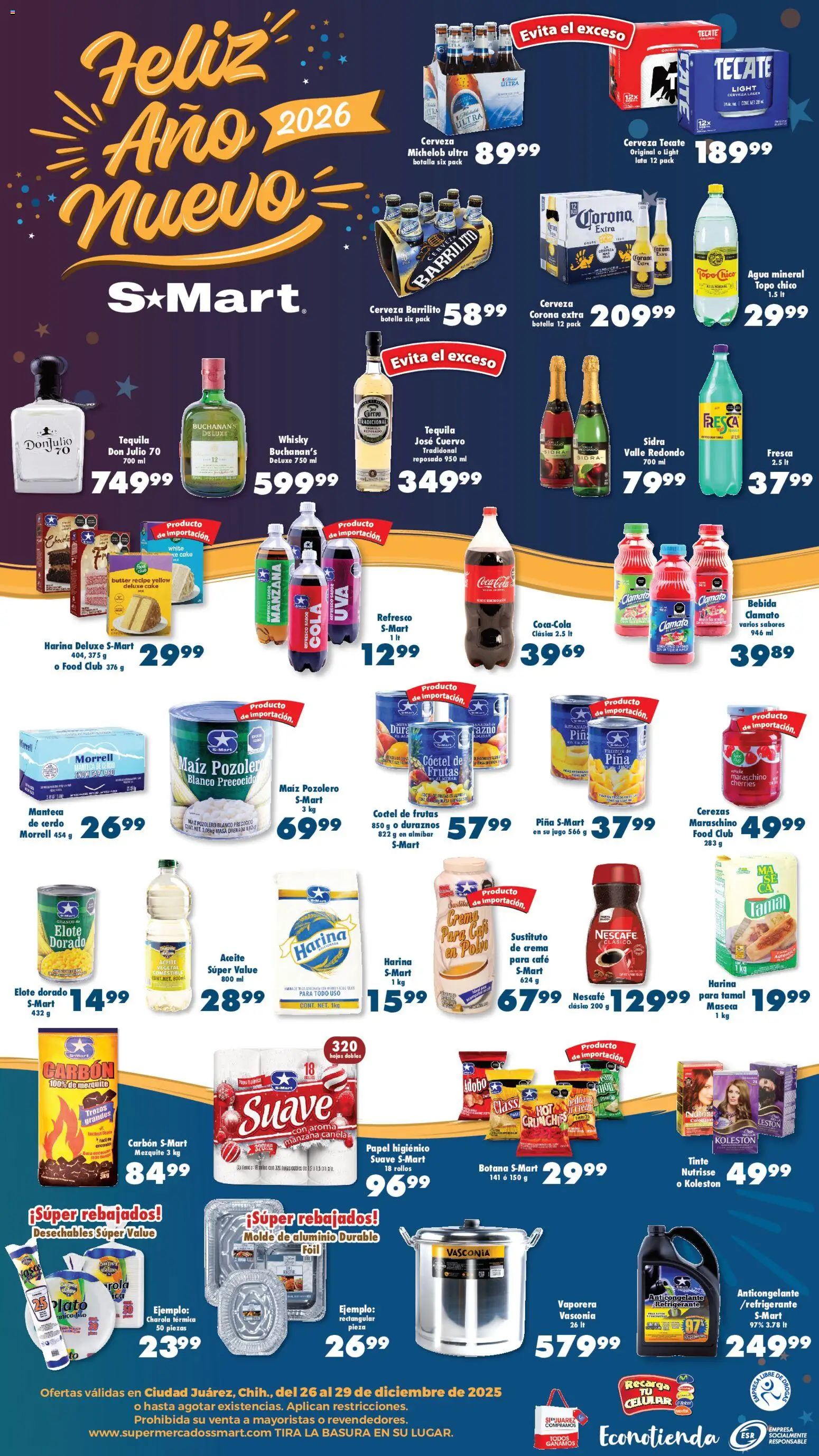 Nuevas ofertas de S-Mart válidas en toda la República Mexicana desde el 26.12.2025. ¡Encuentra las mejores ofertas en S-Mart folleto Juárez! | Página: 2 | Productos: Manzana, Aceite, Vaporera, Botella