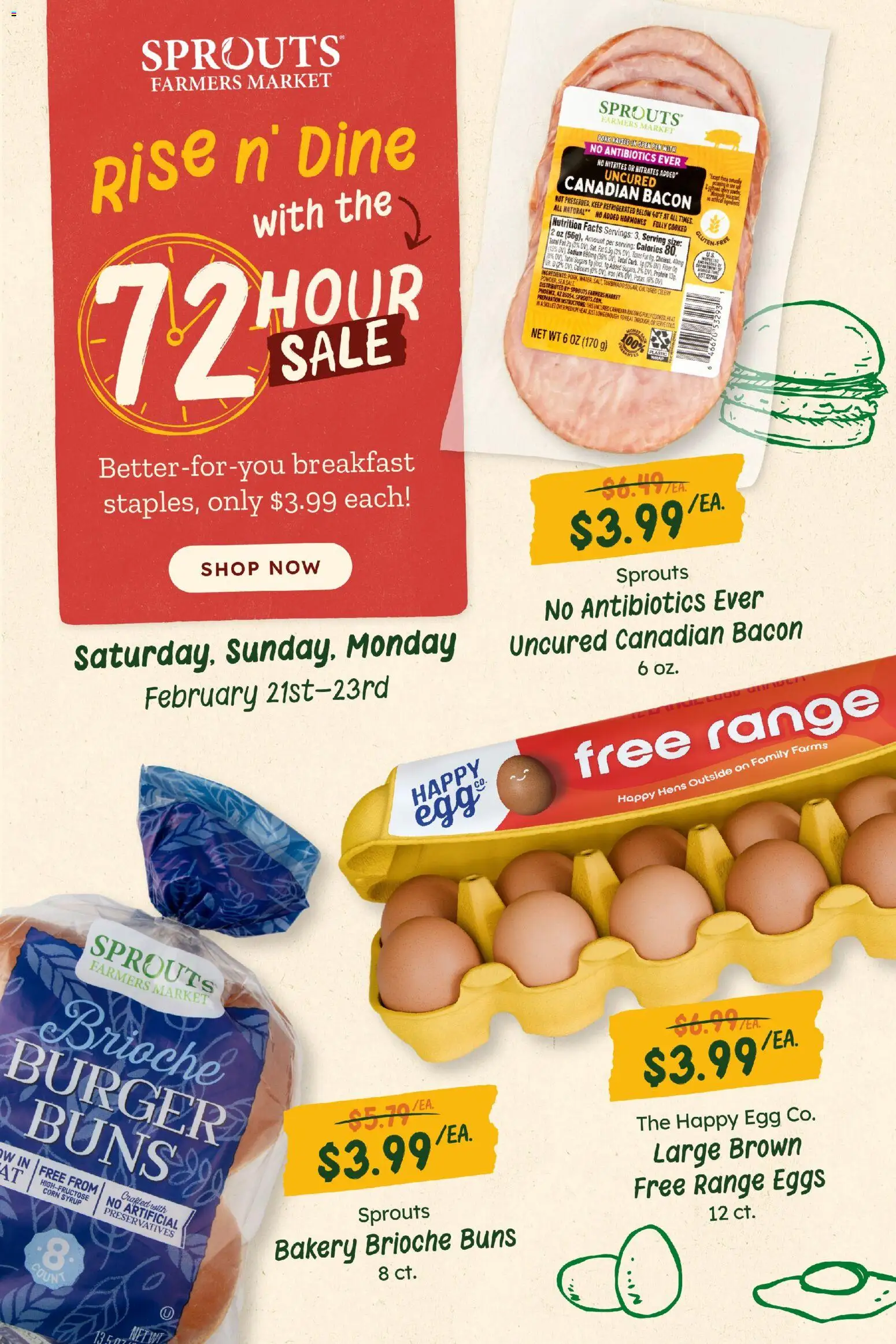 Sprouts Weekly Ad - valid from 18.02.2026 | Page: 1 | Products: Bakery, Pen, Eggs, Pork