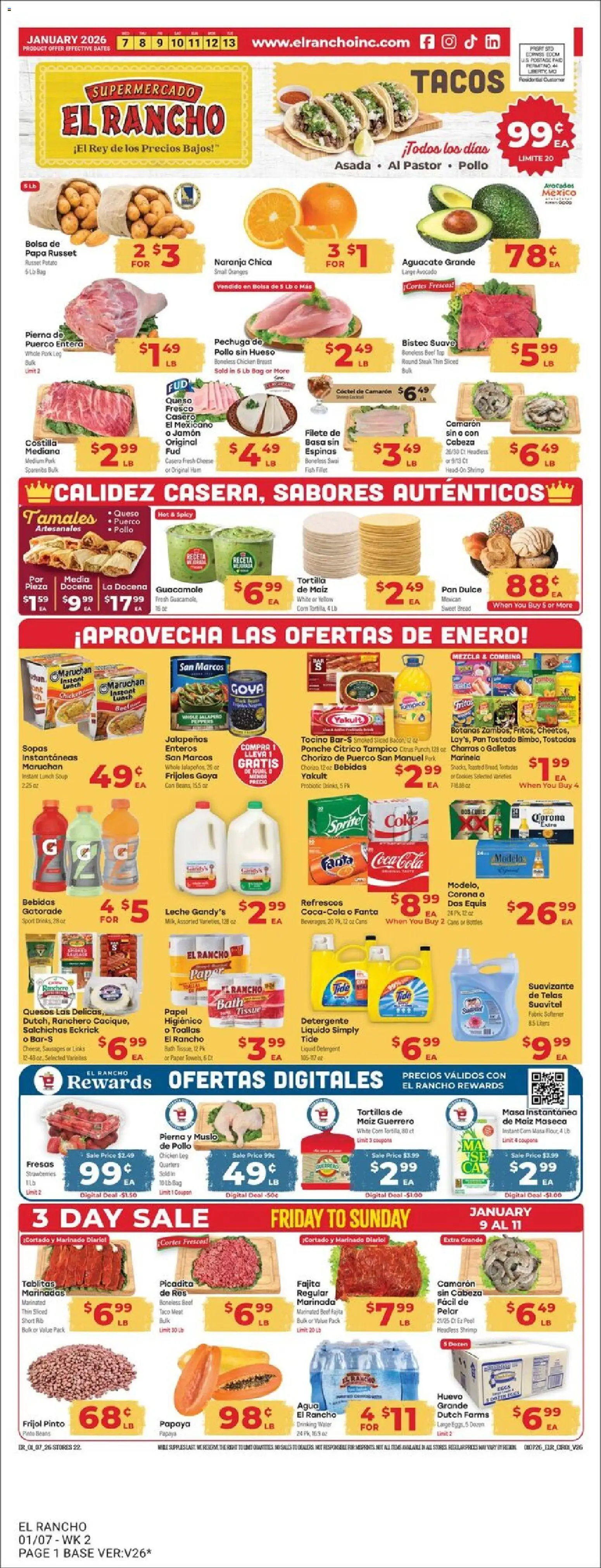 El Rancho Weekly Ad - valid from 07.01.2026 | Page: 1 | Products: Bath, Cheese, Ham, Pork