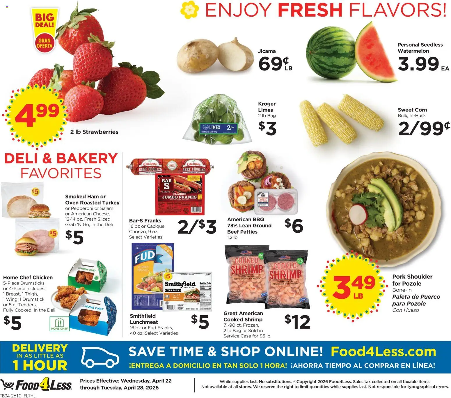 Food 4 Less Weekly Ad - valid from 22.04.2026 | Page: 5 | Products: Ham, Pork, Beef, Bag