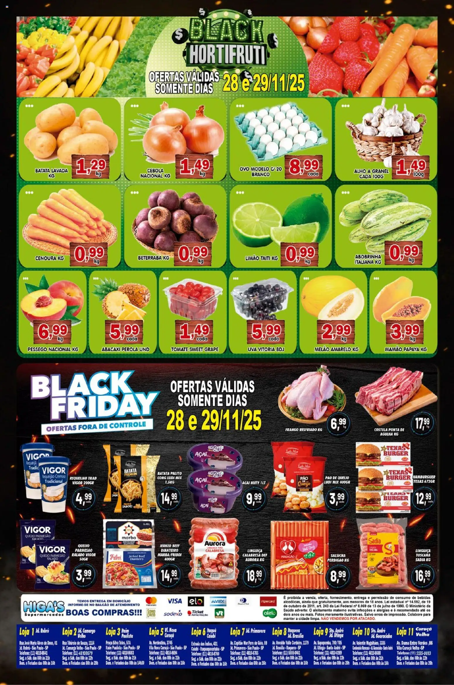 Higa's Supermercado Folheto - válido de 28.11.2025 | Página: 2 | Produtos: Abobrinha, Salsicha, Cenoura, Hambúrguer