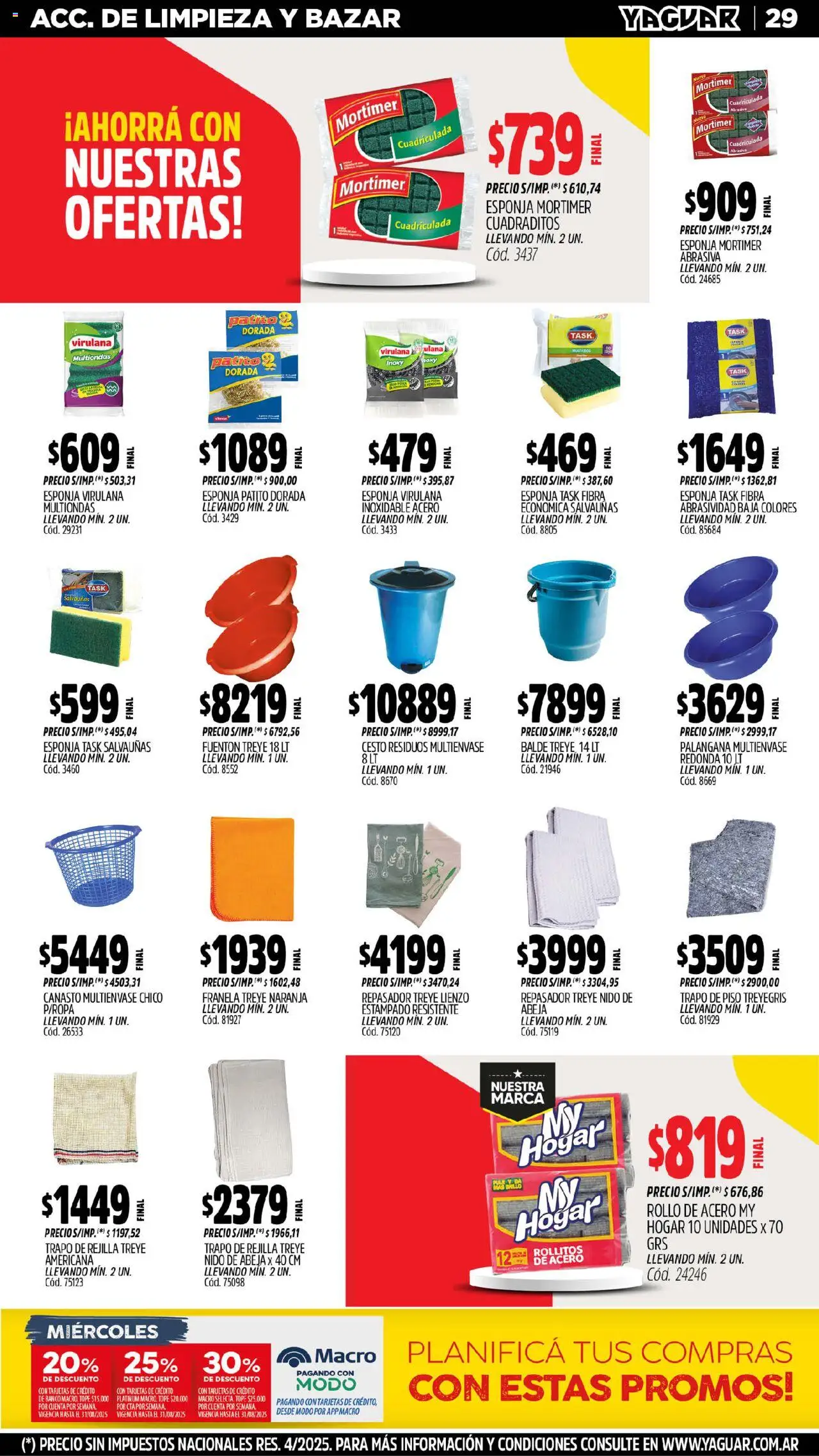 Yaguar - Córdoba │ válido desde el 18.08.2025 | Página: 29 | Productos: Banco, Rejilla, Repasador, Esponja