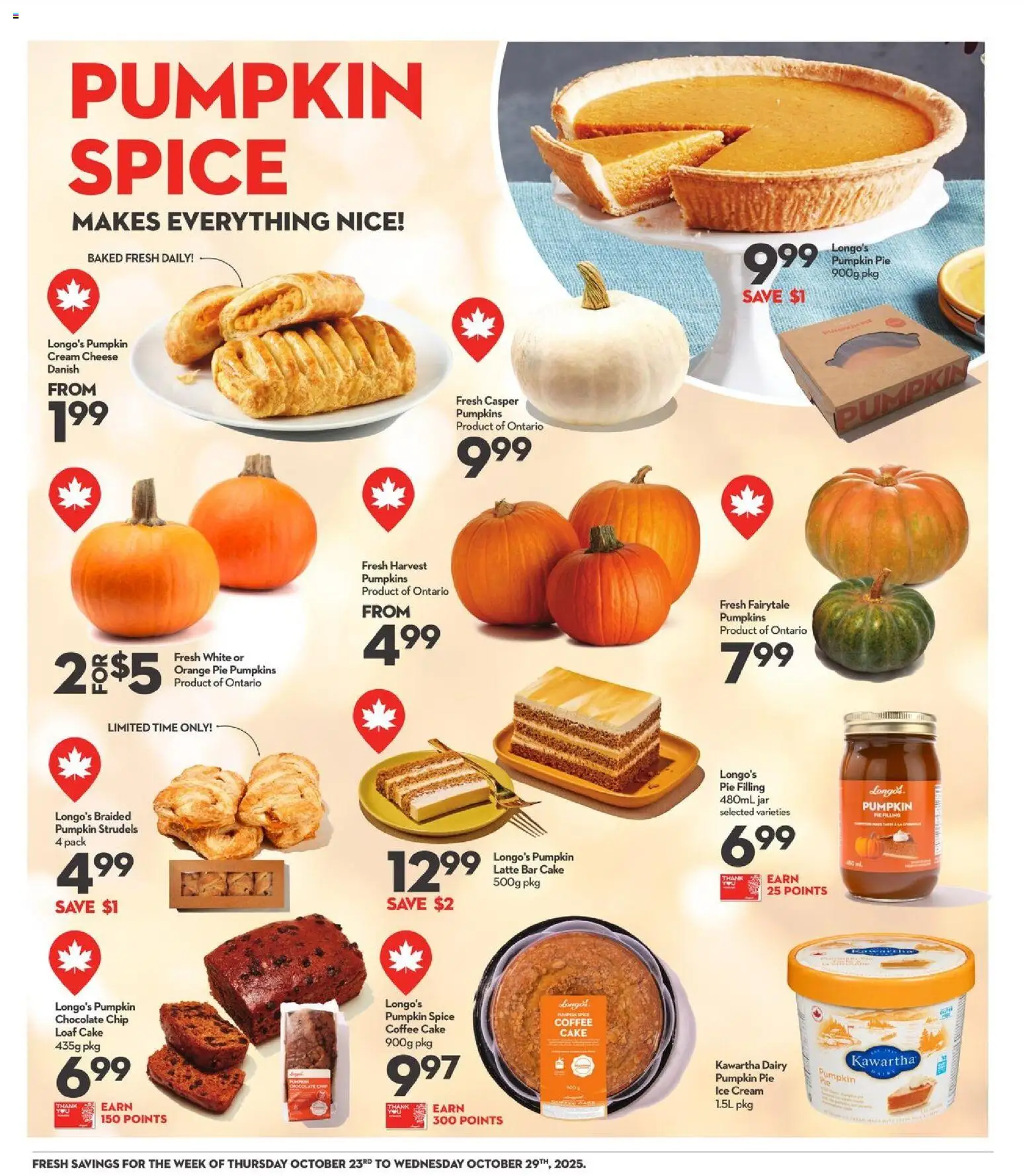 Longo's flyer valid from 23.10.2025 | Page: 9 | Products: Cheese, Coffee, Chocolate, Pumpkin