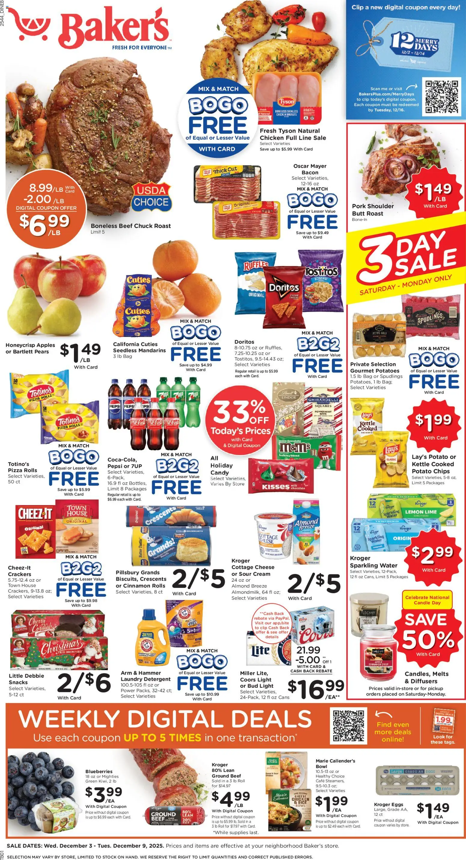 Baker's Weekly Ad - valid from 03.12.2025 | Page: 1 | Products: Butter, Pizza, Chips, Cream