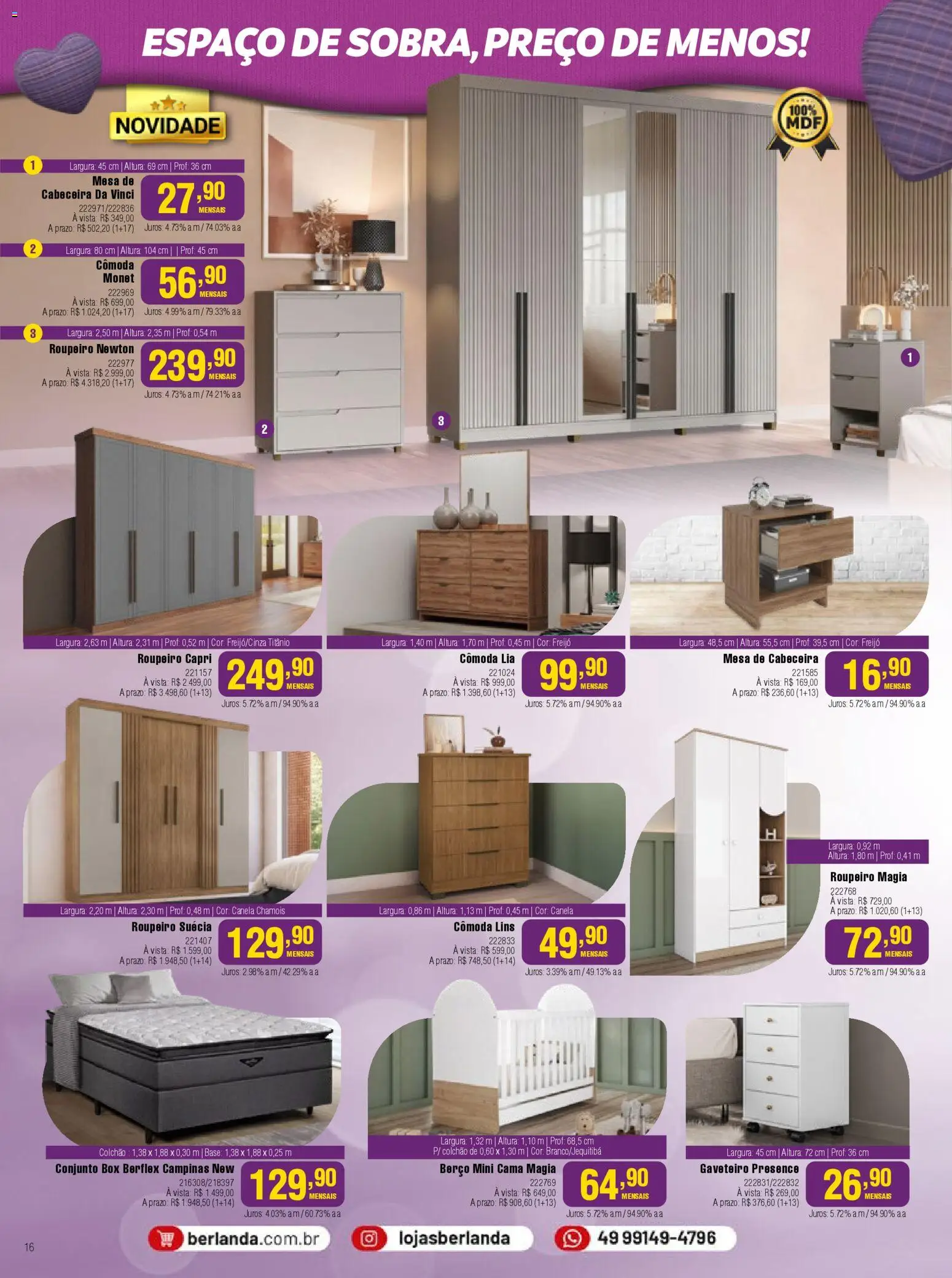 Berlanda Folheto - válido de 27.04.2026 | Página: 16 | Produtos: Gaveteiro, Colchão, Base, Berço