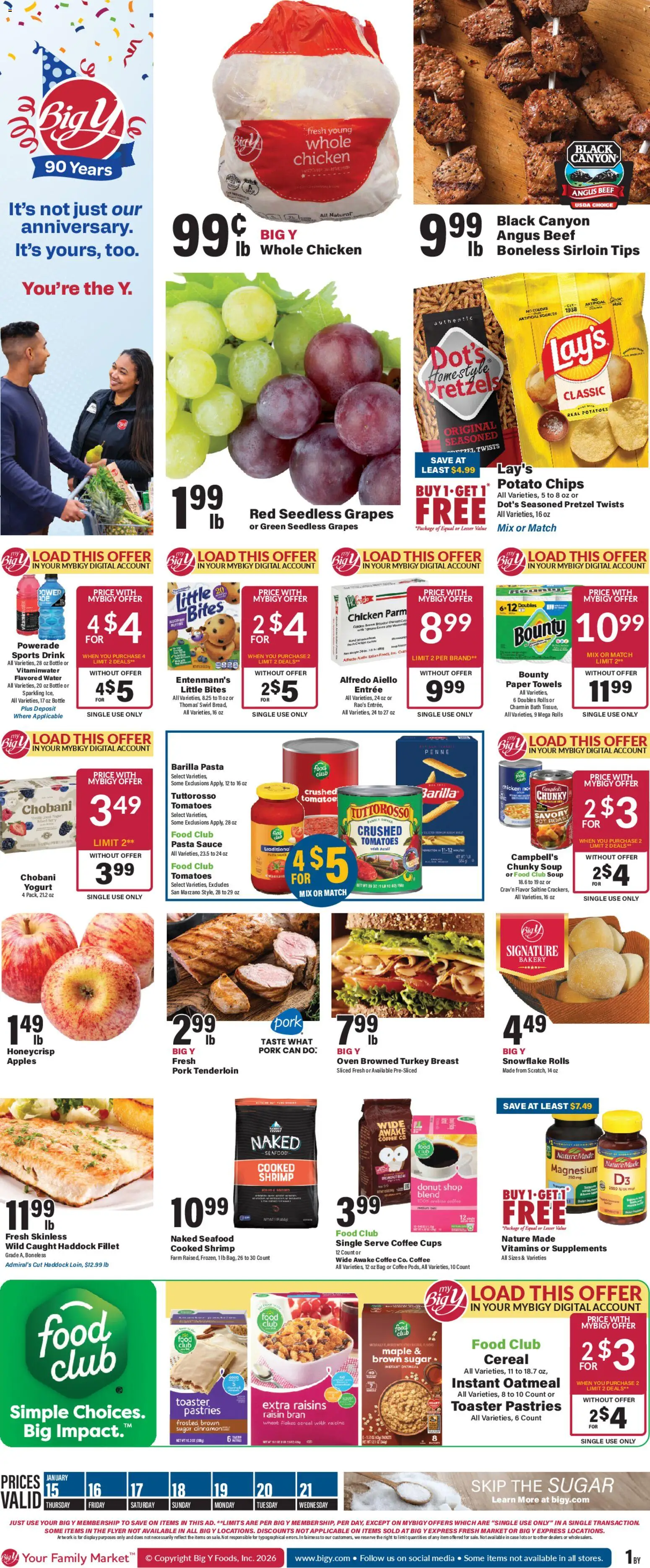 Big Y Weekly Ad - valid from 15.01.2026 | Page: 1 | Products: Magnesium, Bath, Coffee, Tomatoes