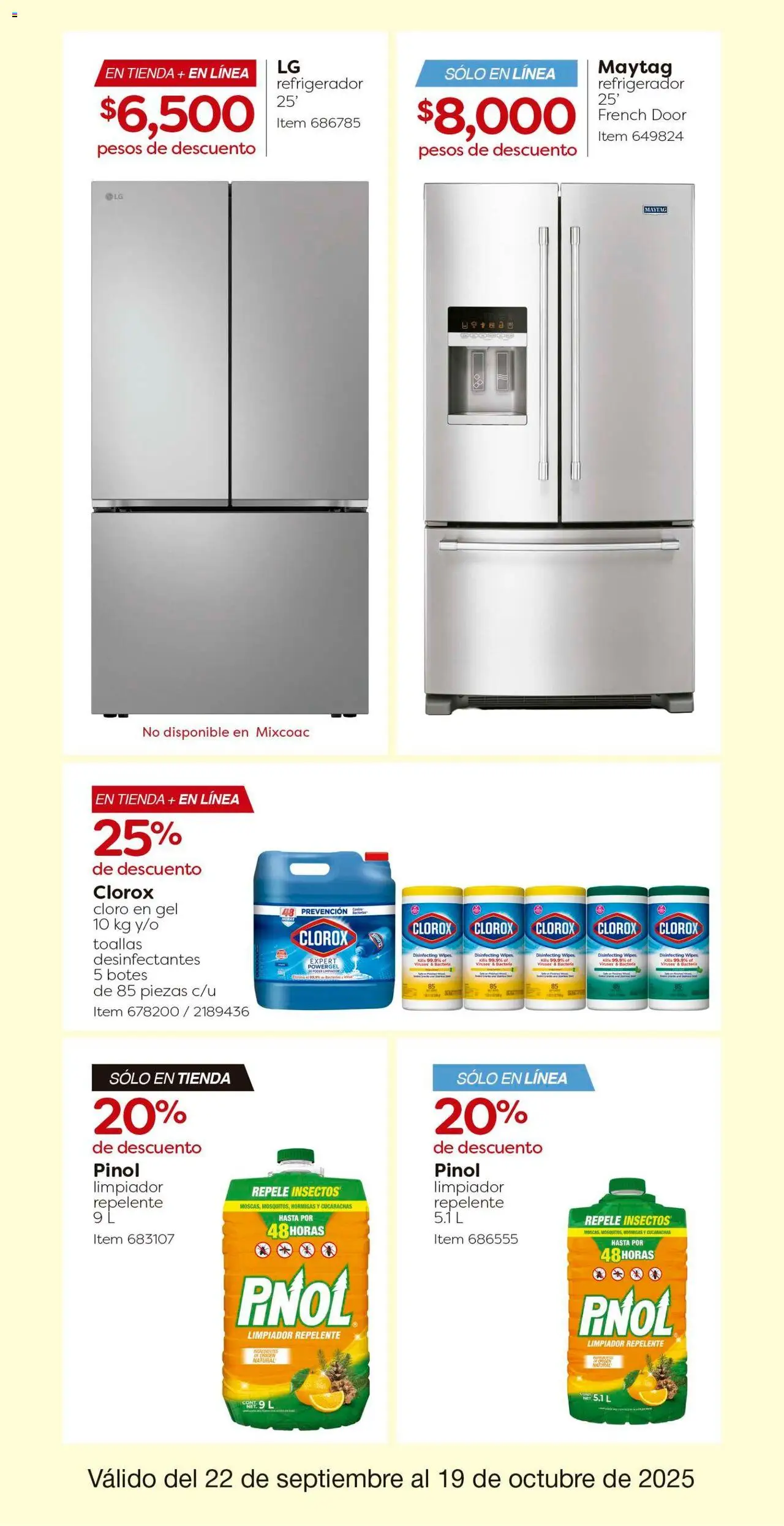 Nuevas ofertas de Costco válidas en toda la República Mexicana desde el 22.09.2025. ¡Encuentra las mejores ofertas en Costco - Catálogo! | Página: 11 | Productos: Refrigerador, Limpiador, Cloro, Toallas