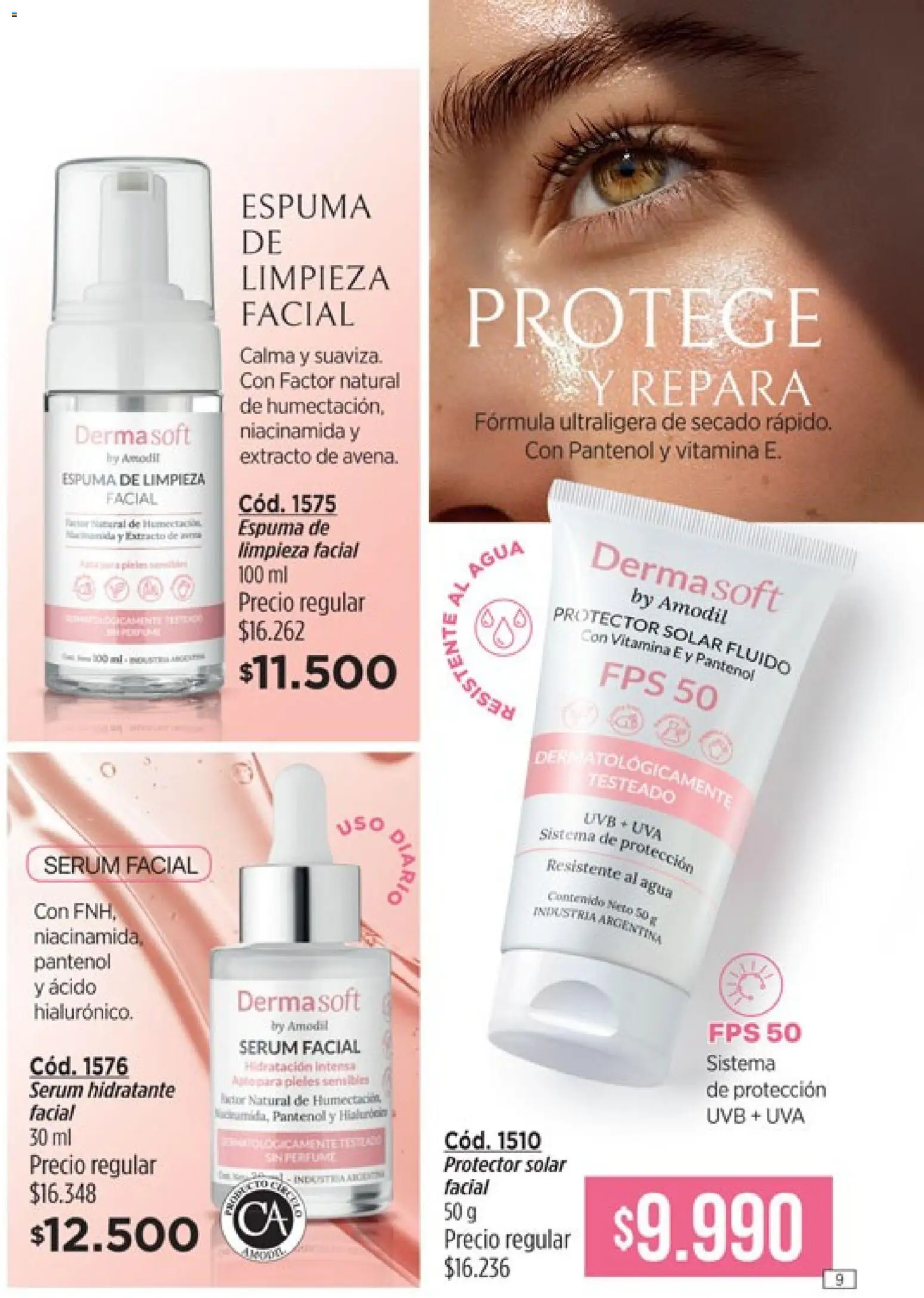 Catálogo Amodil Campaña 5 │ válido desde el 01.03.2026 | Página: 9 | Productos: Serum, Protector solar, Agua, Espuma