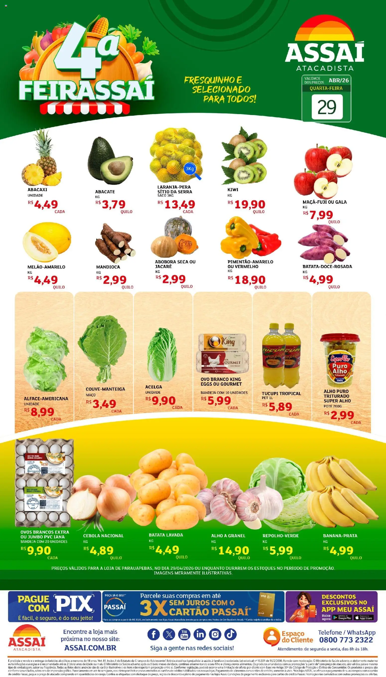 Assaí Atacadista Folheto - válido de 29.04.2026 | Página: 1 | Produtos: Cebola, Abacaxi, Kiwi, Bandeja
