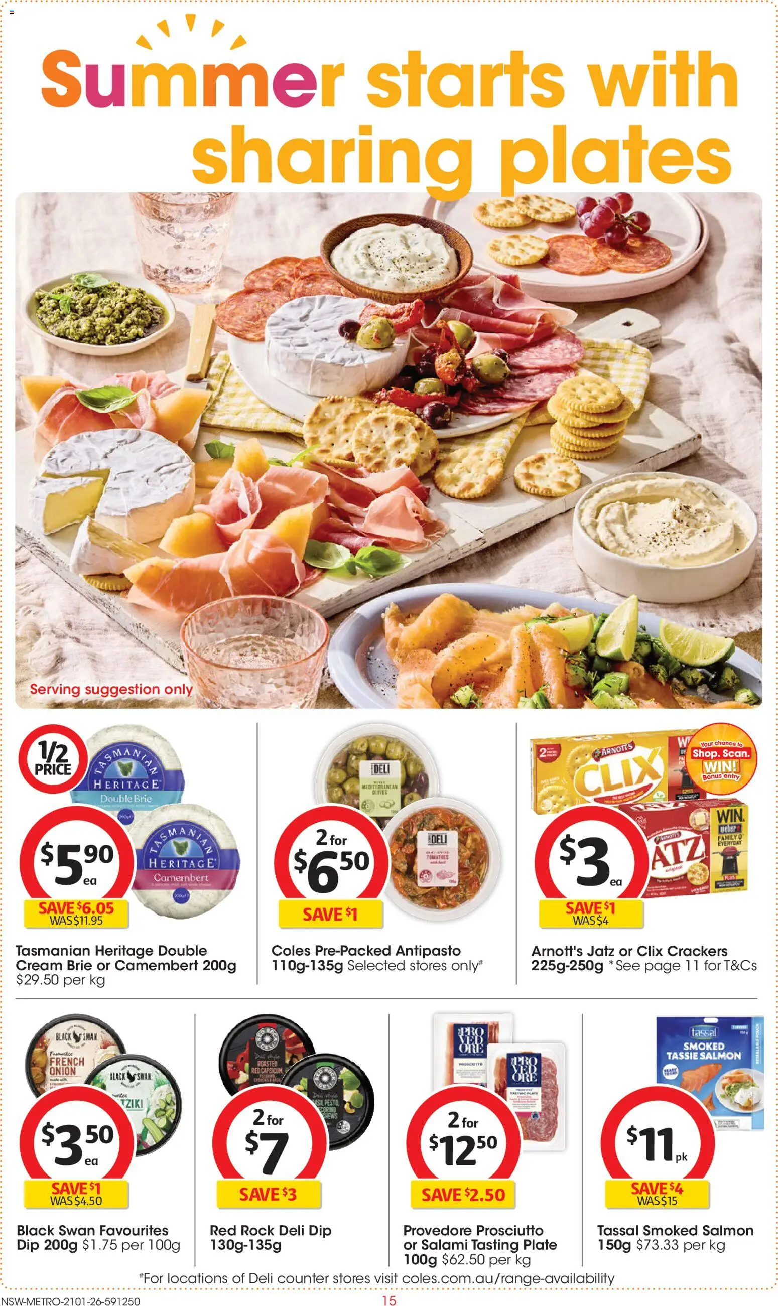 Coles catalogue - valid from 21.01.2026 | Page: 15 | Products: Crackers, Salami, Cream, Salmon