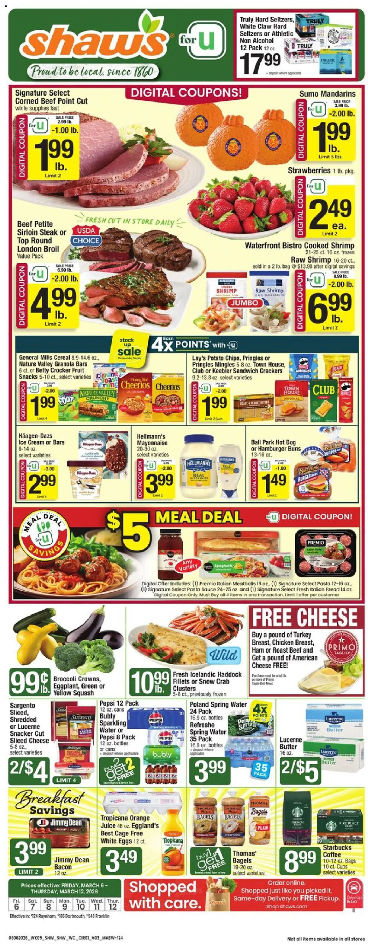 Shaw's Weekly Ad - MA - valid from 06.03.2026 | Page: 1 | Products: Juice, Strawberries, Water, Sauce