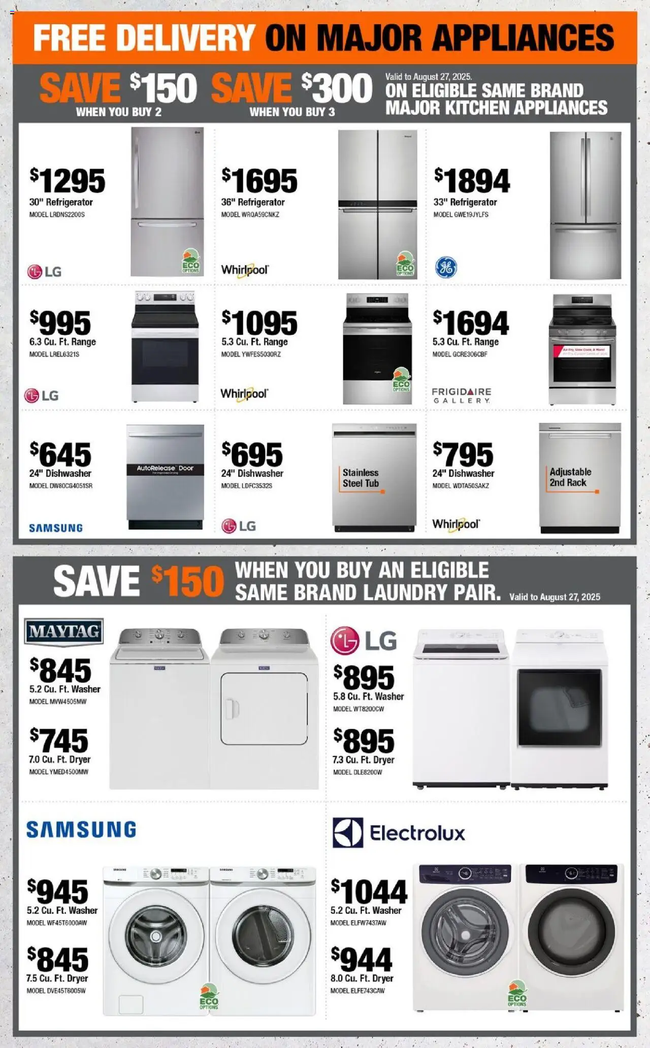 Home Depot flyer valid from 14.08.2025 | Page: 7 | Products: Refrigerator, Dryer, Dishwasher
