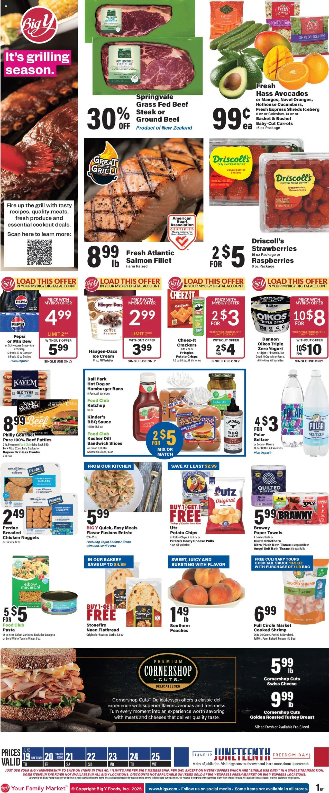 Big Y Weekly Ad - valid from 19.06.2025 | Page: 1 | Products: Bread, Beef, Pasta, Sauce
