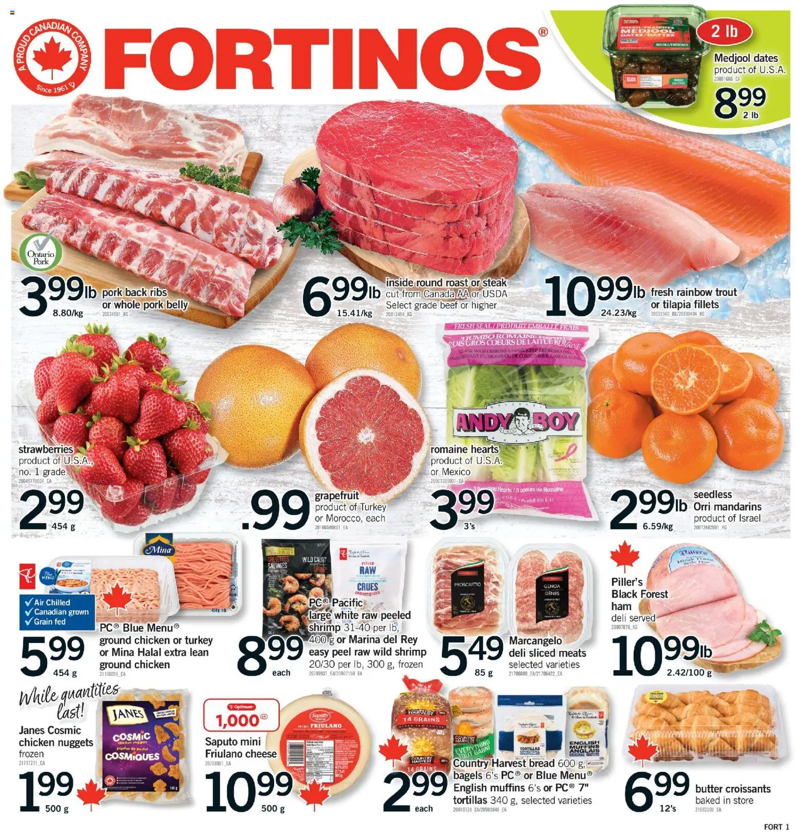 Fortinos flyer valid from 19.02.2026 | Page: 1 | Products: Strawberries, Turkey, Butter, Cheese