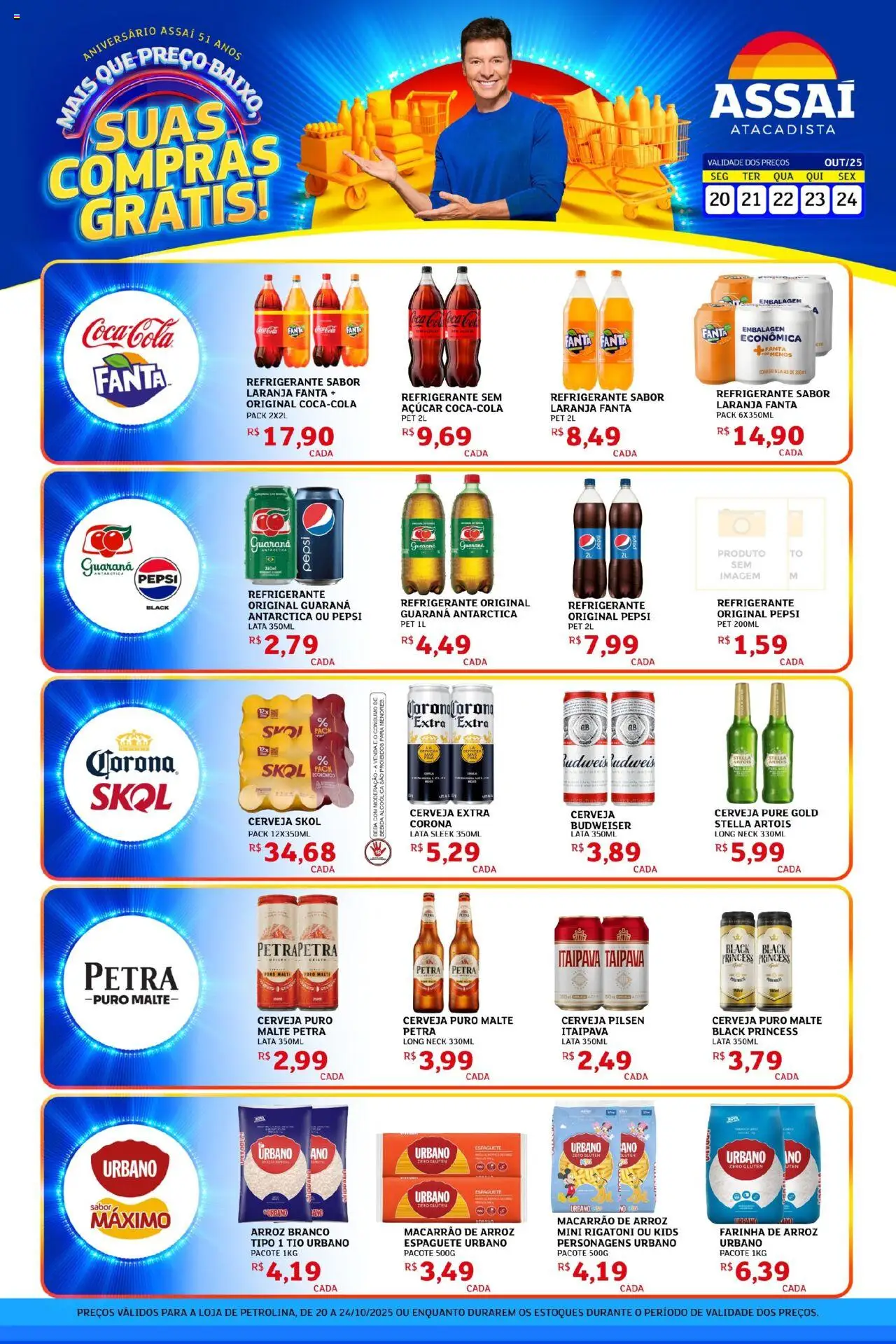Assaí Atacadista Folheto - válido de 20.10.2025 | Página: 1 | Produtos: Espaguete, Guaraná, Cerveja, Arroz
