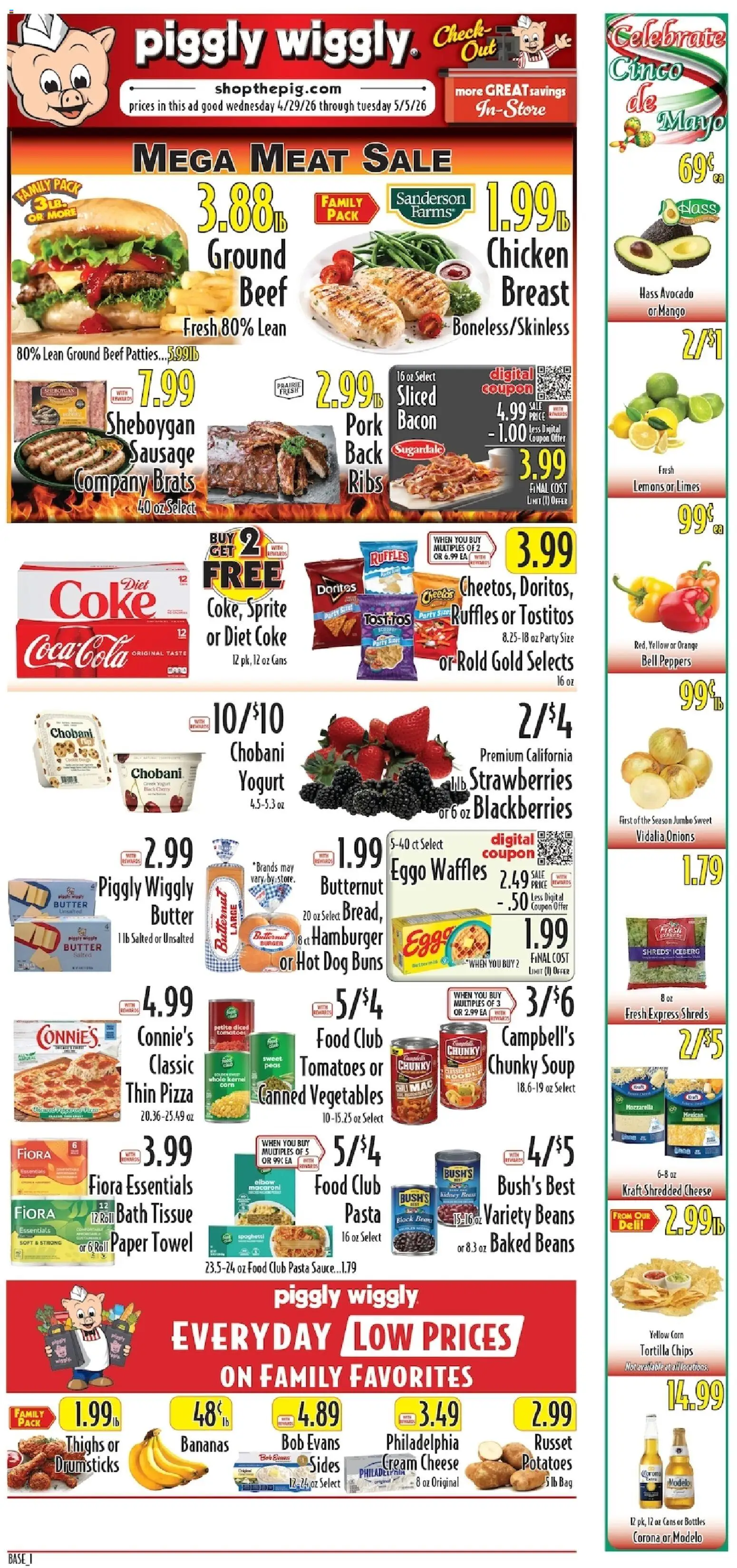 Piggly Wiggly Weekly Ad - valid from 29.04.2026 | Page: 1 | Products: Yogurt, Tomatoes, Bananas, Pasta