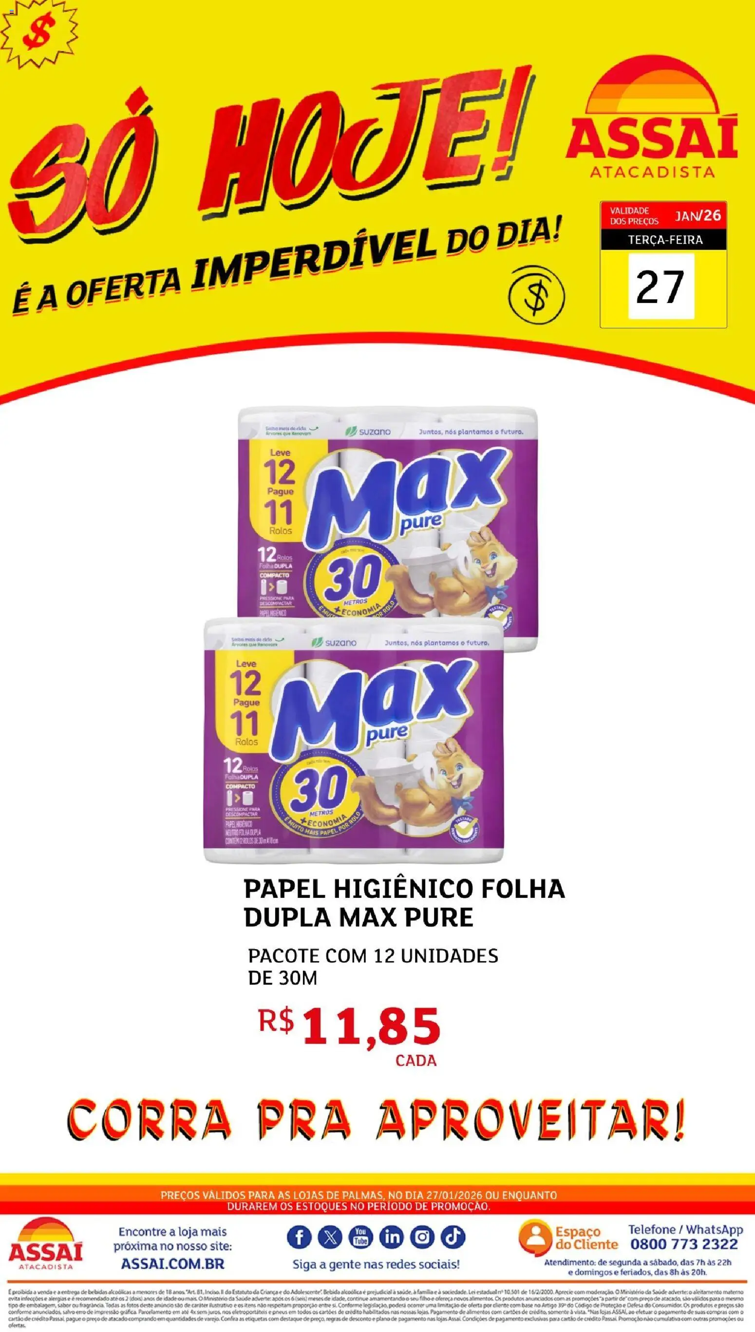 Assaí Atacadista Folheto - válido de 27.01.2026 | Página: 1 | Produtos: Base, Bebida, Telefone, Papel higiênico
