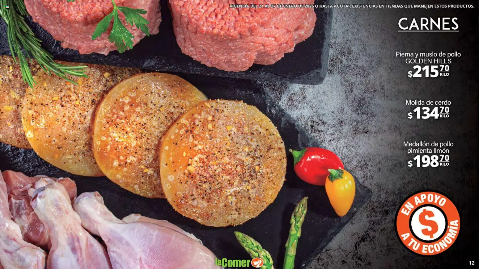 Nuevas ofertas de La Comer válidas en toda la República Mexicana desde el 21.01.2026. ¡Encuentra las mejores ofertas en La Comer folleto! | Página: 12 | Productos: Pollo, Pimienta, Limón, Cerdo