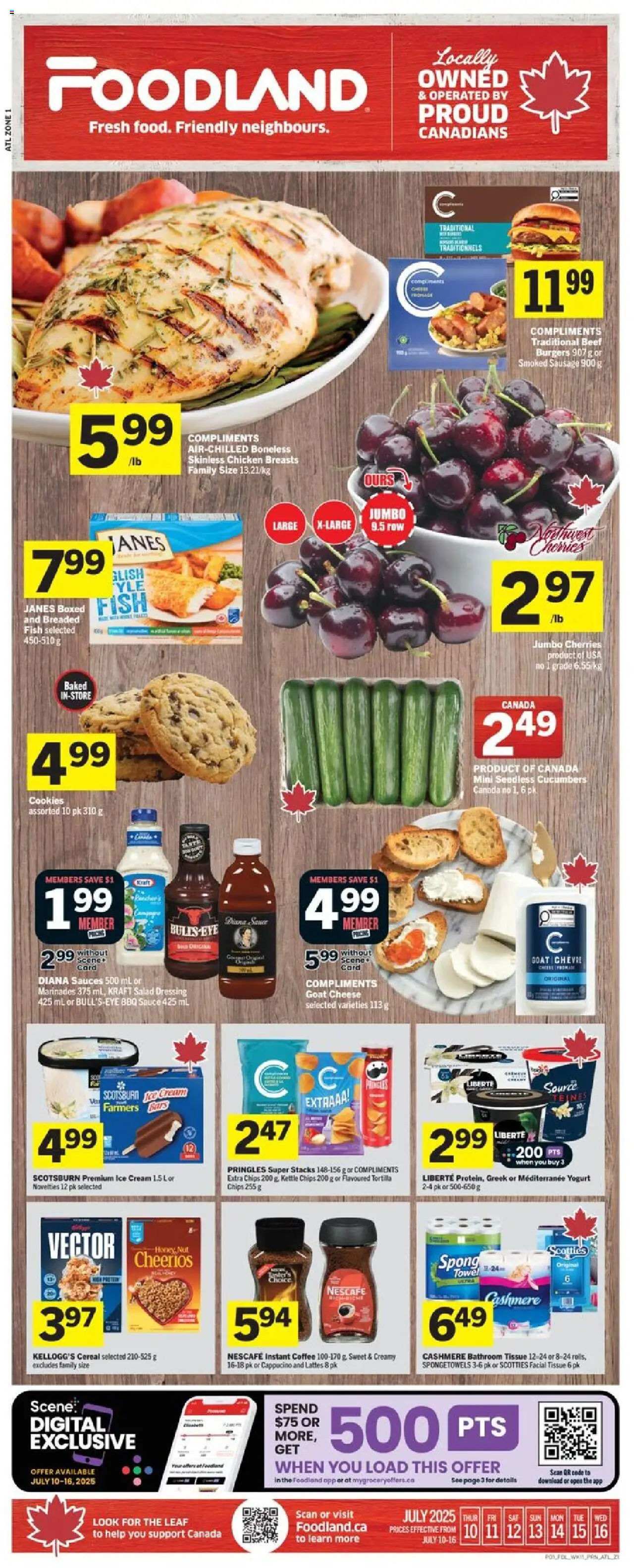Foodland flyer valid from 10.07.2025 | Page: 1 | Products: Beef, Cookies, Ice cream, Yogurt