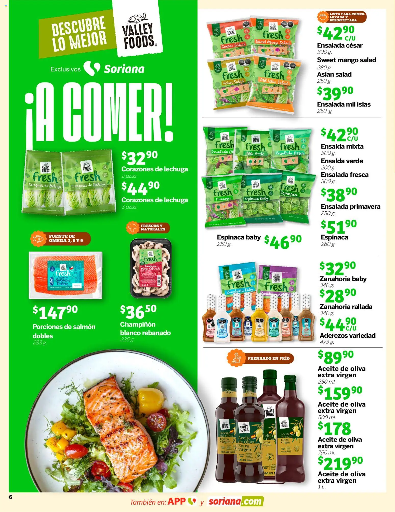 Nuevas ofertas de Soriana válidas en toda la República Mexicana desde el 26.03.2026. ¡Encuentra las mejores ofertas en Soriana Descubre lo mejor Híper Nacional! | Página: 6 | Productos: Aceite de oliva, Lechuga, Aceite, Espinaca