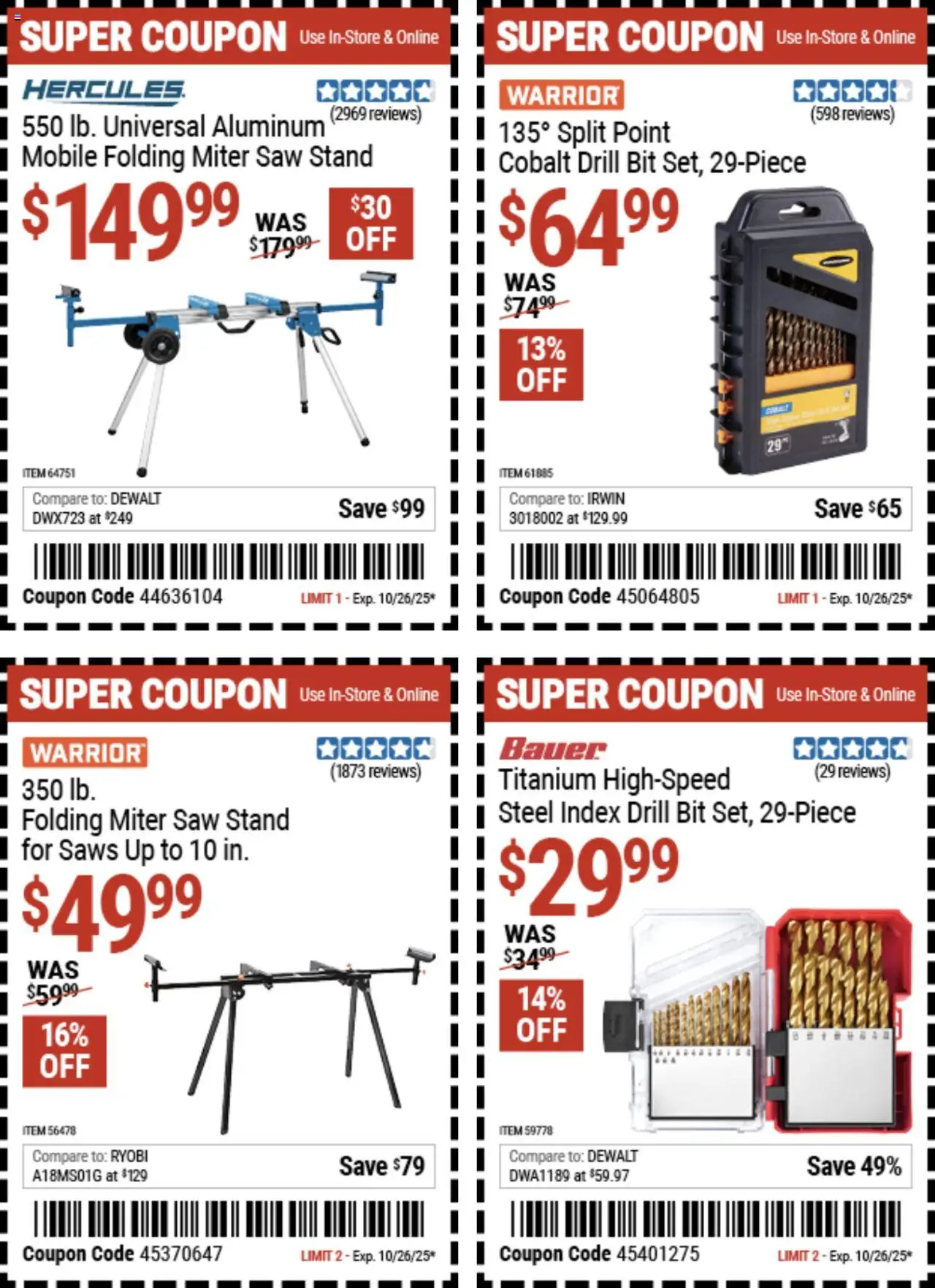 Harbor Freight Coupon Deals - valid from 13.10.2025 | Page: 9 | Products: Saw, Miter Saw, Drill Bit