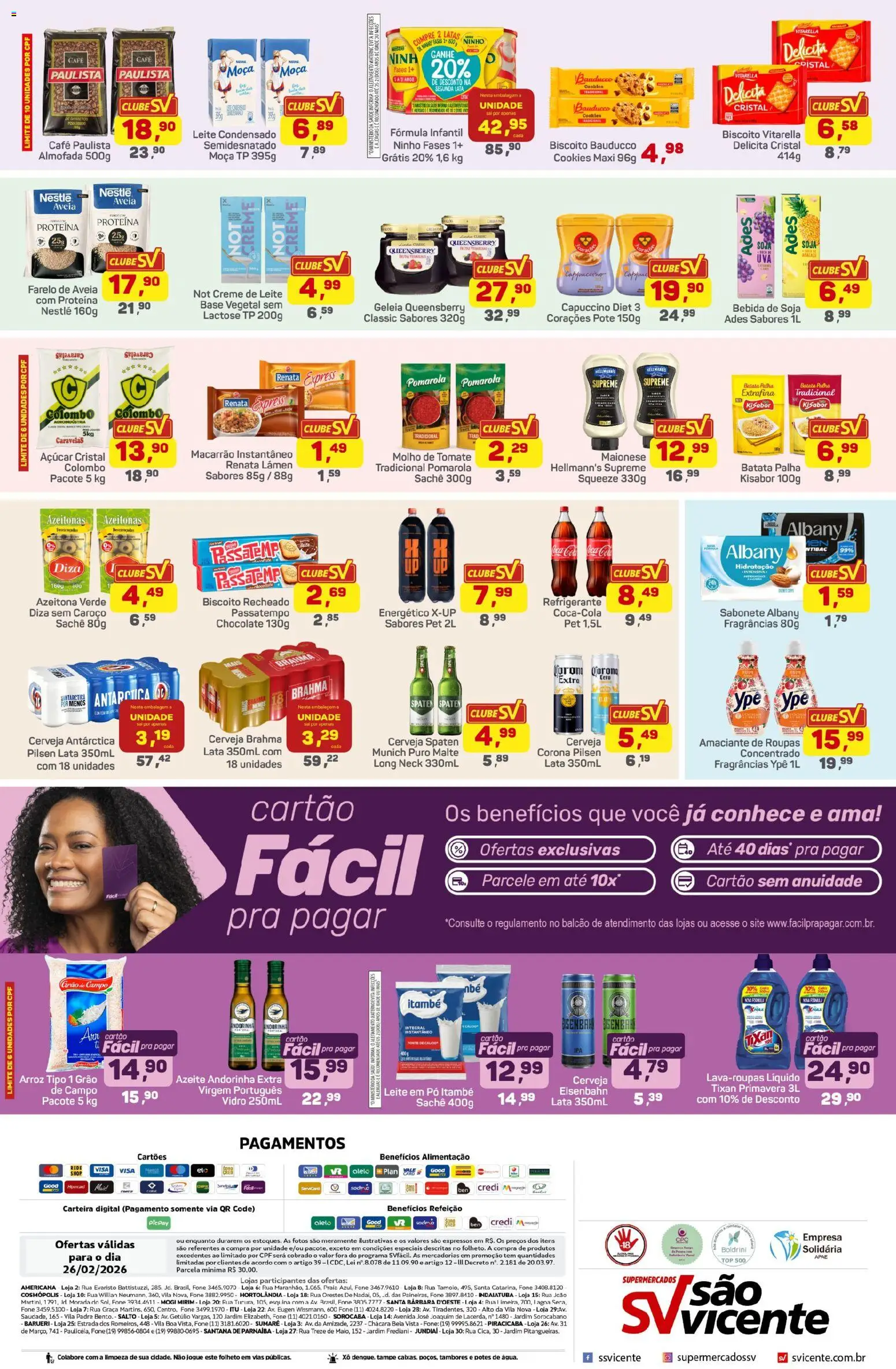 Supermercados São Vicente Folheto - válido de 26.02.2026 | Página: 2 | Produtos: Aveia, Maionese, Cookies, Biscoito recheado