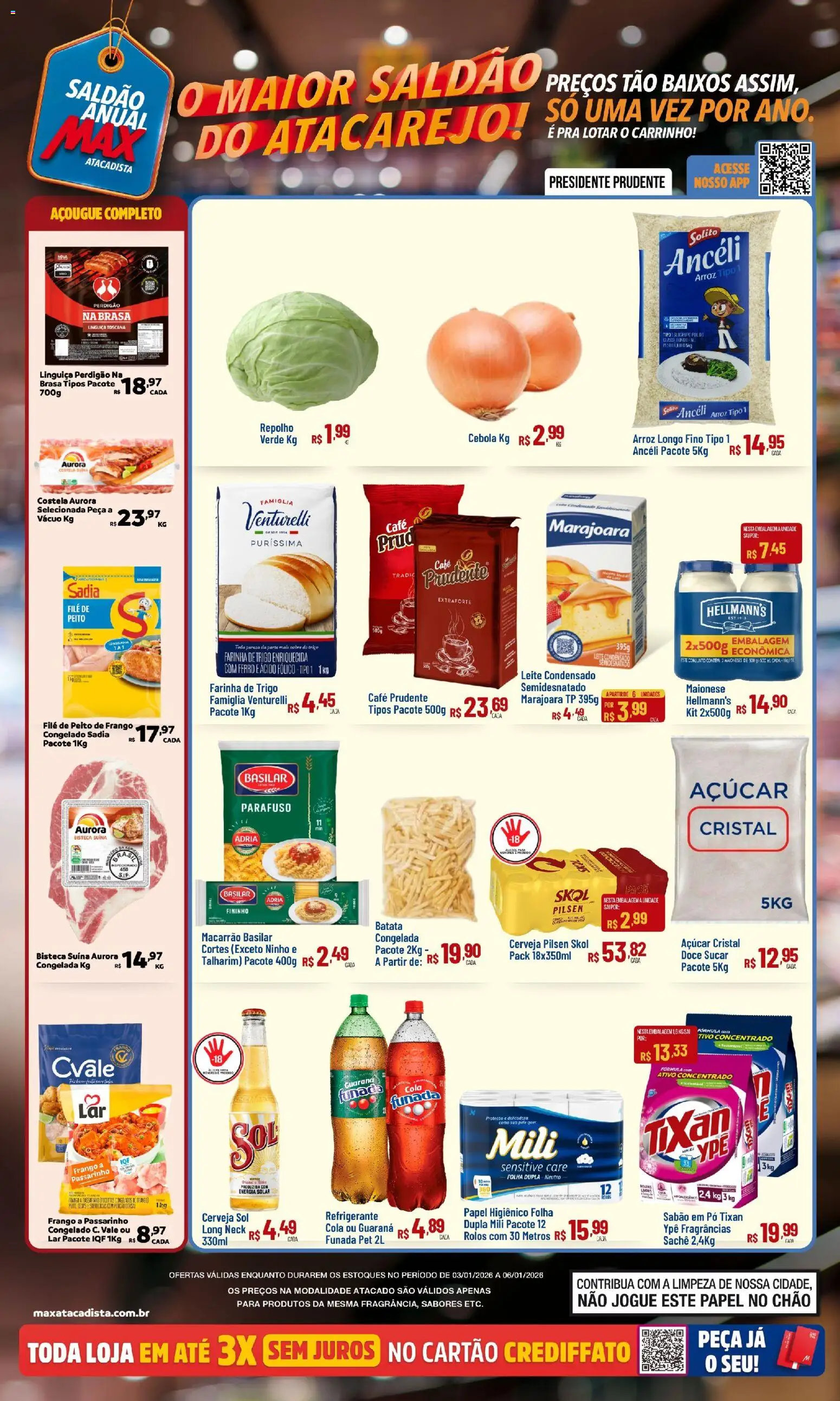 Max Atacadista Folheto - válido de 02.01.2026 | Página: 1 | Produtos: Talharim, Cerveja, Açúcar, Frango