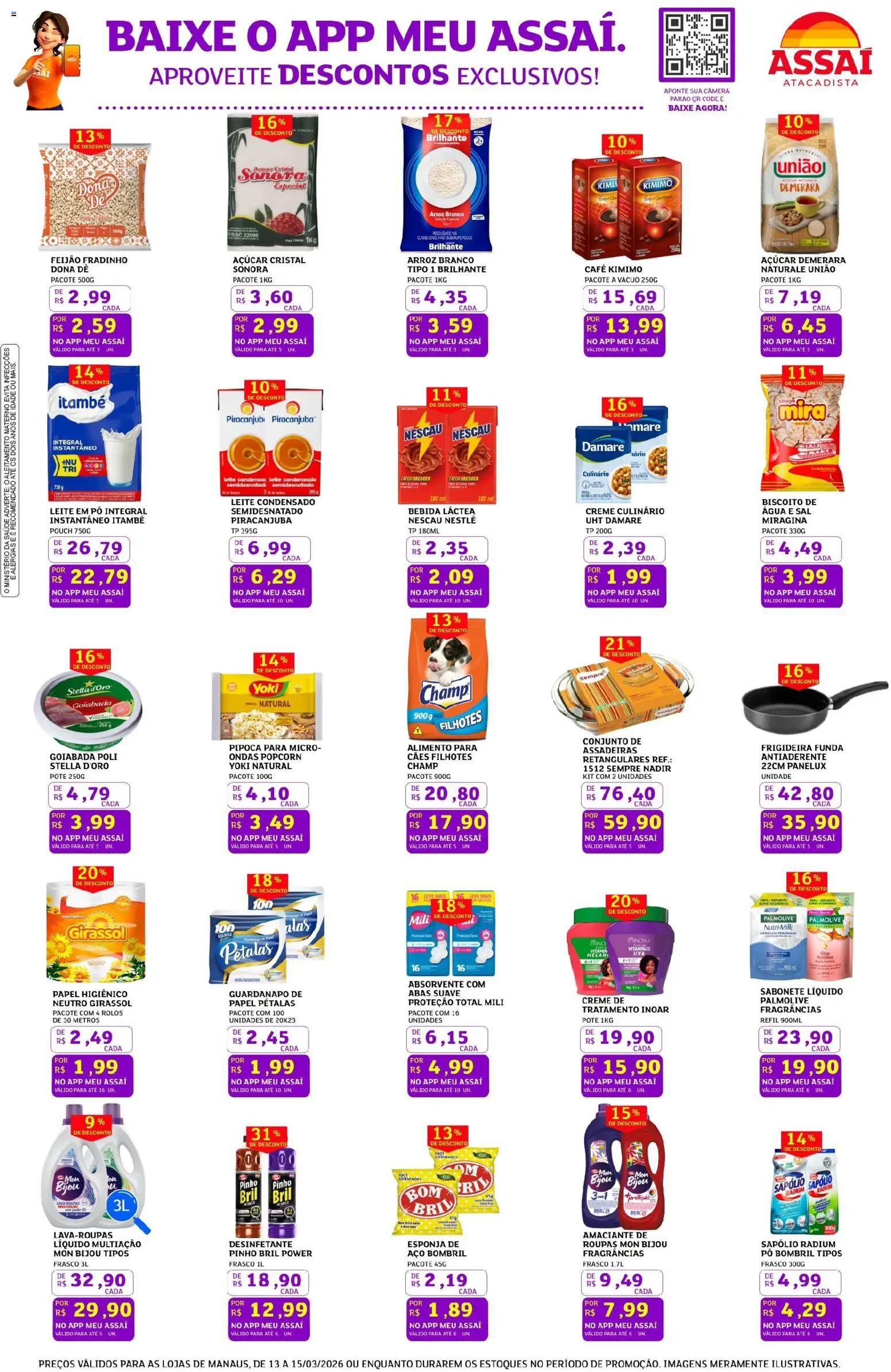 Assaí Atacadista Folheto - válido de 13.03.2026 | Página: 3 | Produtos: Pó, Sabonete, Açúcar, Sal