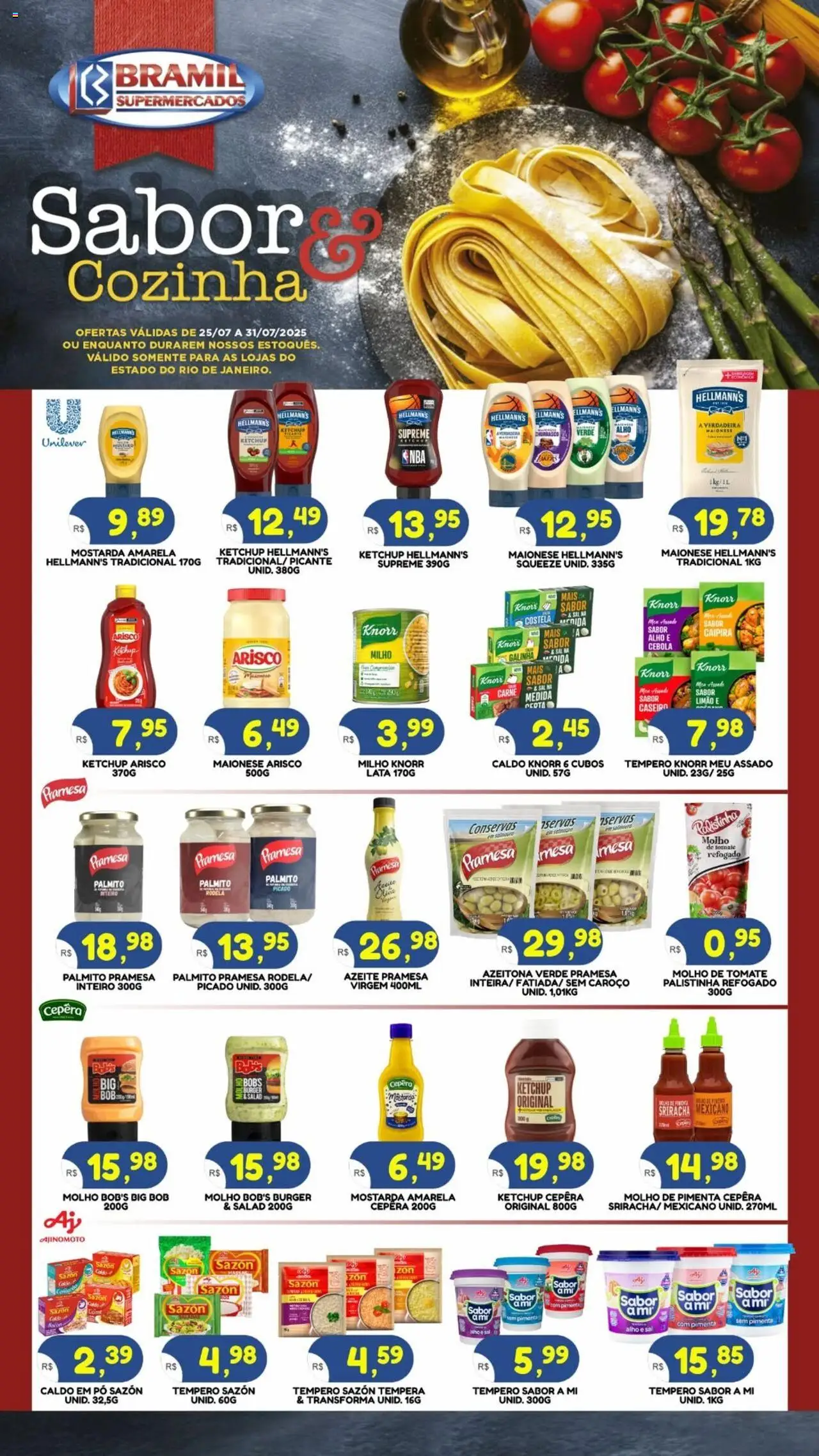 Bramil Supermercados Folheto - válido de 25.07.2025 | Página: 1 | Produtos: Palmito, Molho de tomate, Mesa, Ketchup