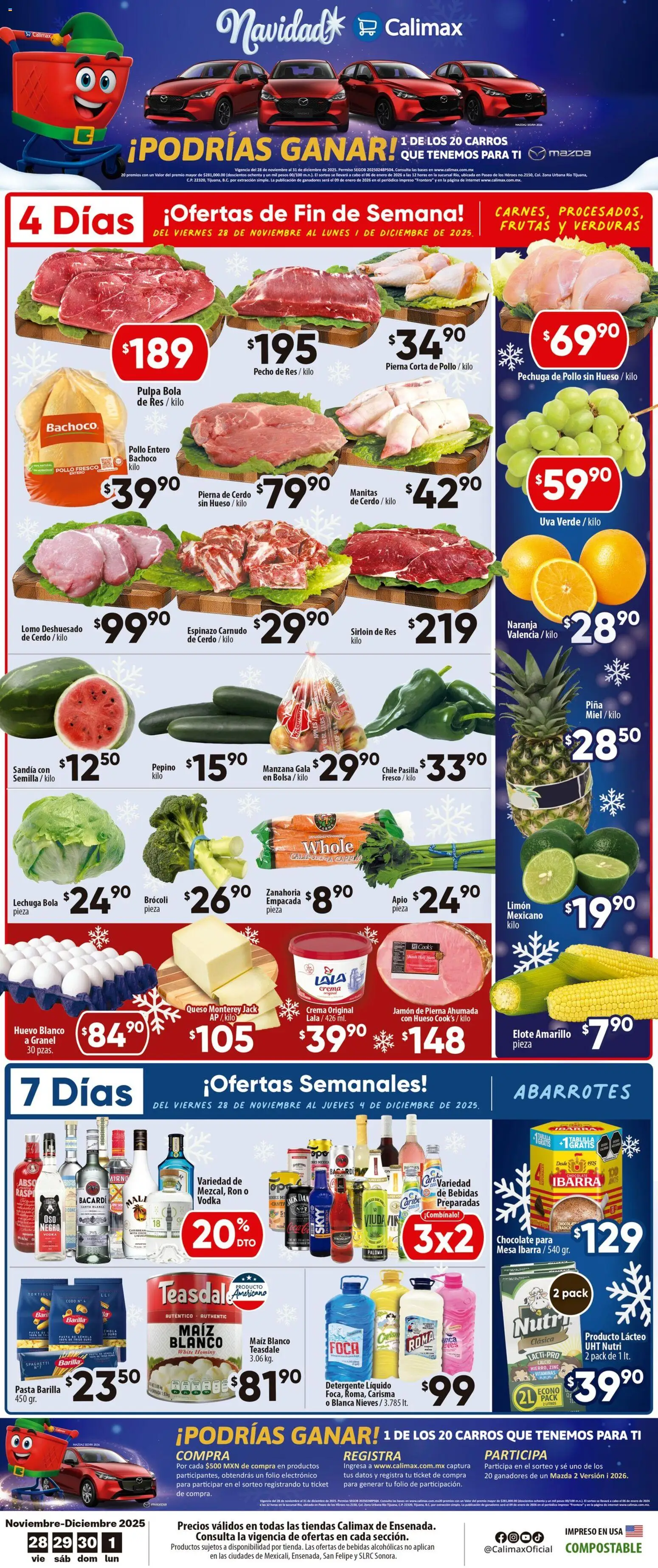 Nuevas ofertas de Calimax válidas en toda la República Mexicana desde el 28.11.2025. ¡Encuentra las mejores ofertas en Calimax folleto Ensenada! | Página: 1 | Productos: Bolsa, Limón, Lechuga, Zanahoria