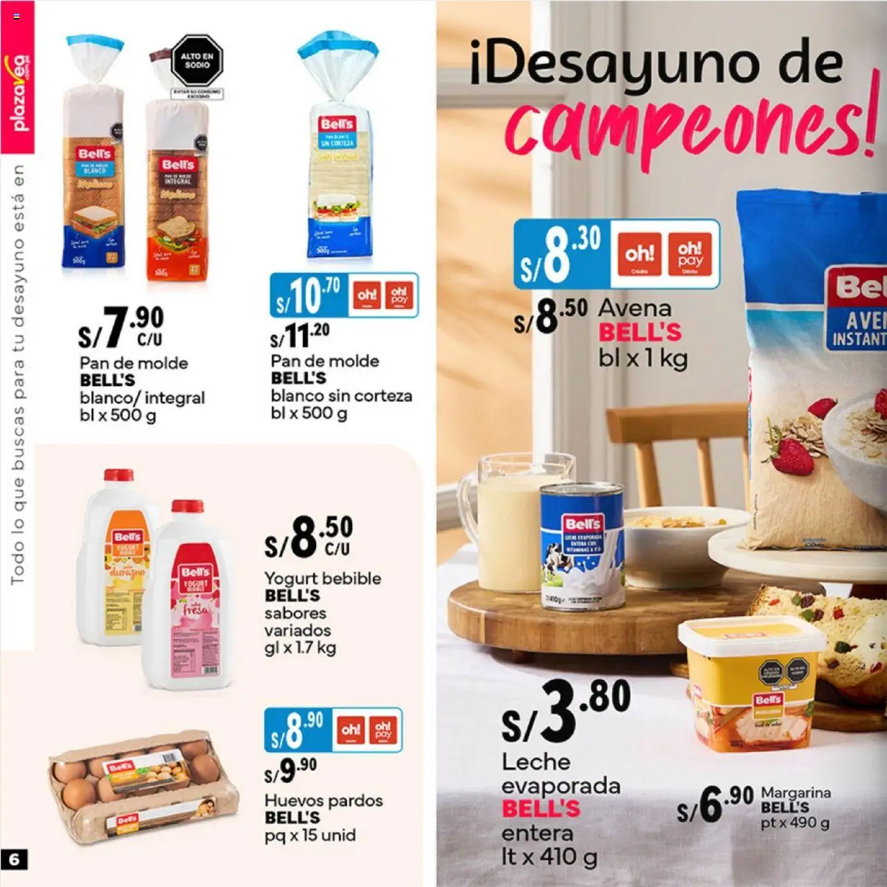 Catálogo Plaza Vea válido desde 16.06.2025 | Página: 6 | Productos: Leche, Yogurt, Huevos, Pan