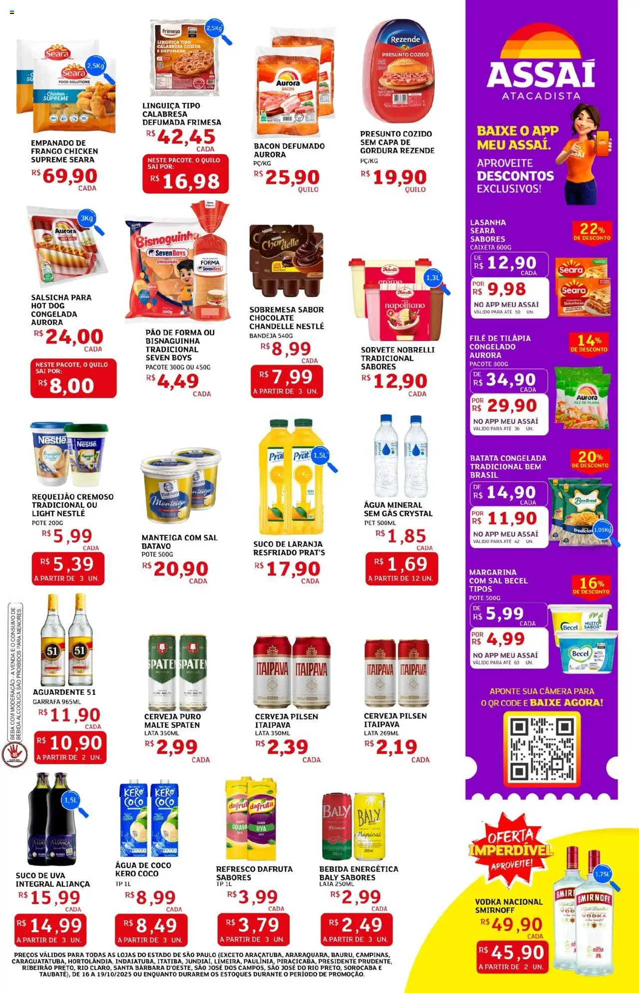 Assaí Atacadista Folheto - válido de 16.10.2025 | Página: 3 | Produtos: Linguiça, Pão, Creme, Filé de tilápia