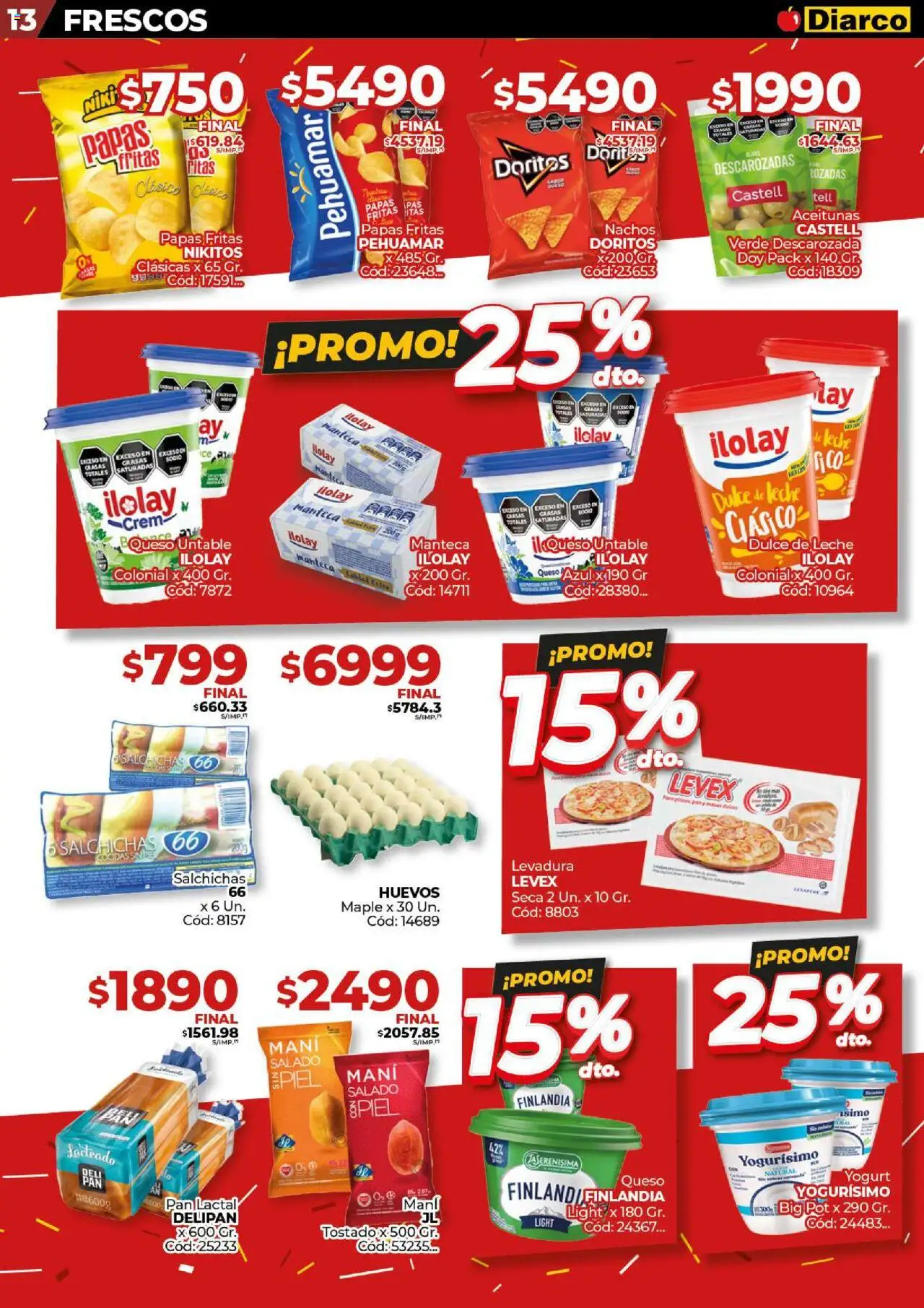 Diarco ofertas │ válido desde el 11.08.2025 | Página: 13 | Productos: Aceitunas, Mani, Huevos, Pan