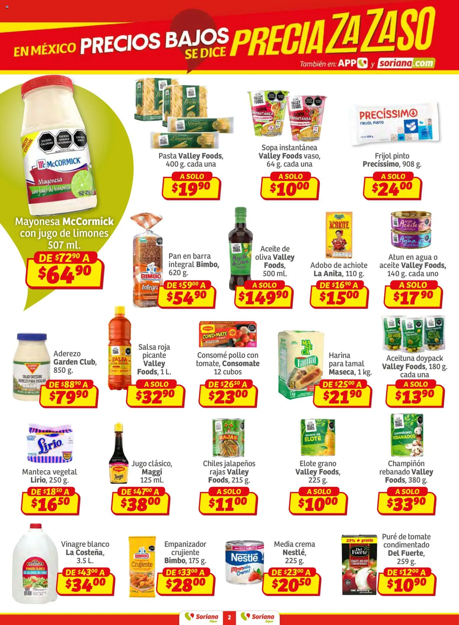 Nuevas ofertas de Soriana válidas en toda la República Mexicana desde el 02.01.2026. ¡Encuentra las mejores ofertas en Soriana - Preciazazaso Híper: Chih, Coah, Dur, NL, SLP, Tamps, Zac! | Página: 2 | Productos: Harina, Pan, Pure de Tomate, Barra