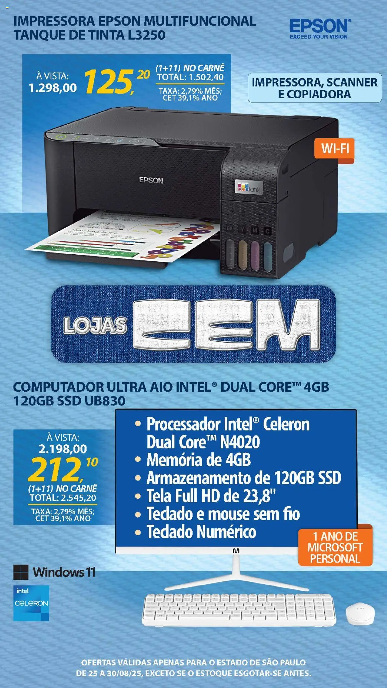 Lojas Cem Folheto - válido de 25.08.2025 | Página: 8 | Produtos: Scanner, Multifuncional, Carne, Impressora