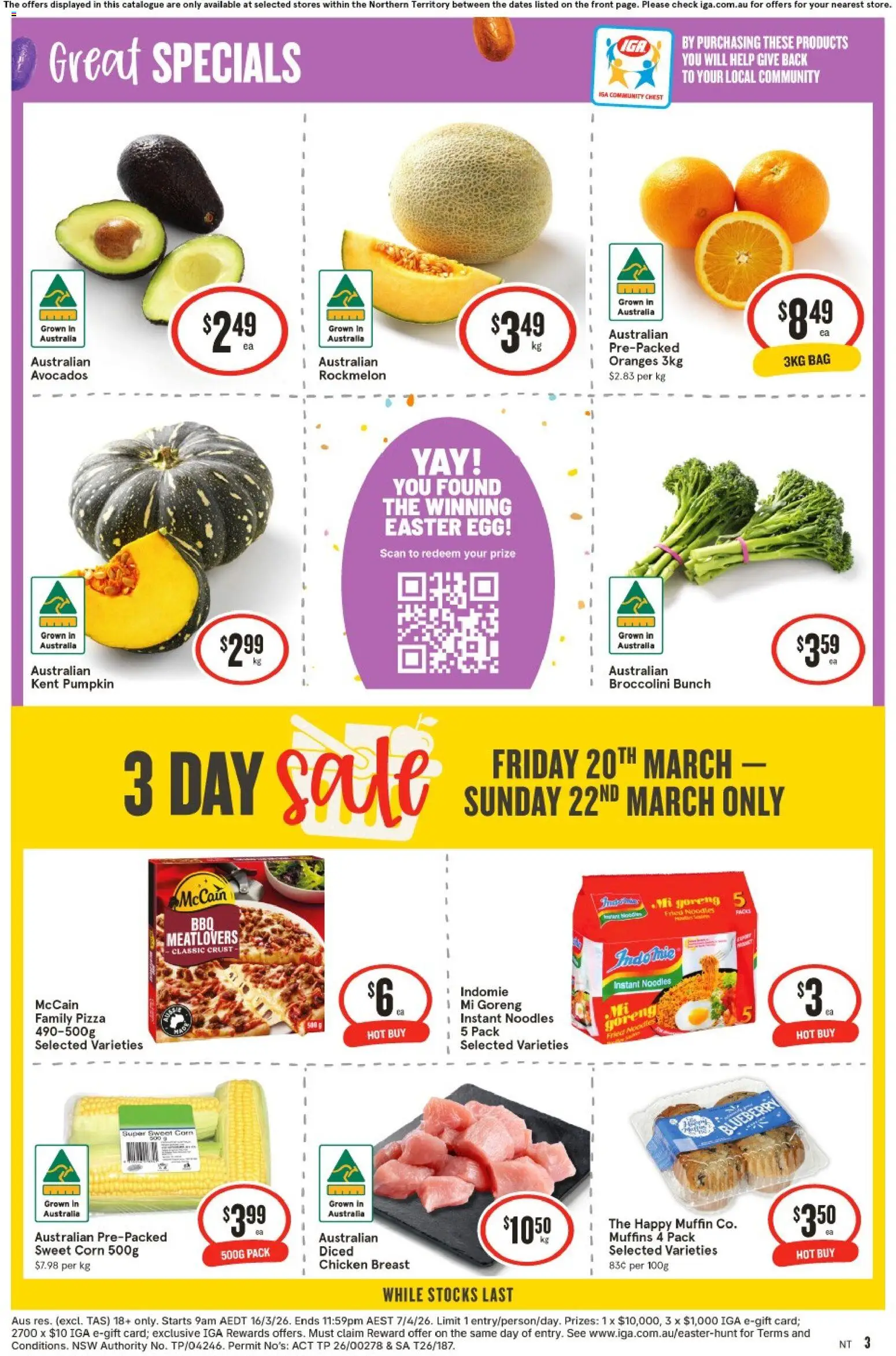 IGA catalogue - valid from 18.03.2026 | Page: 3 | Products: Oranges, Muffins, Pumpkin, Rockmelon