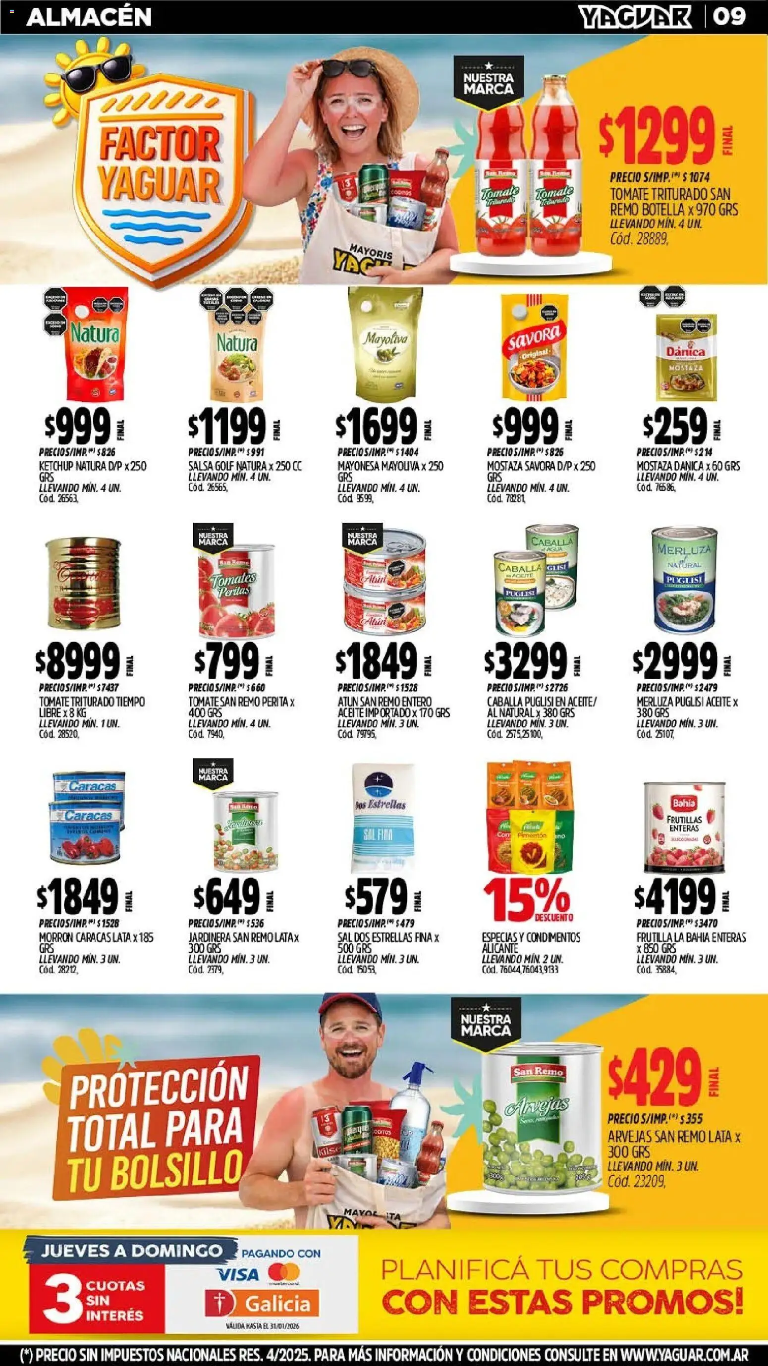 Yaguar - Oferta Semanal Misiones │ válido desde el 26.01.2026 | Página: 9 | Productos: Sal, Salsa Golf, Caballa, Tomates